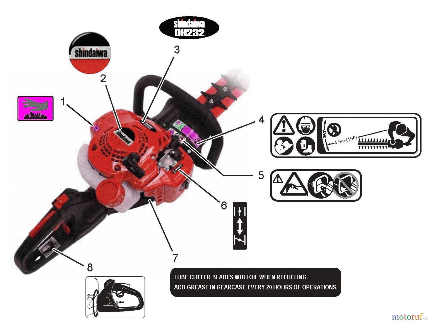 Shindaiwa Heckenscheren DH232 - Shindaiwa Hedge Trimmer, Dual-Sided, Labels