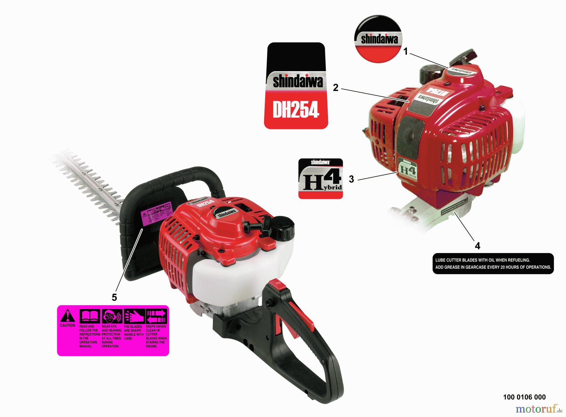 Shindaiwa Heckenscheren DH254 - Shindaiwa Hedge Trimmer, Dual-Sided, S/N: T11913001001 - T11913999999 Labels
