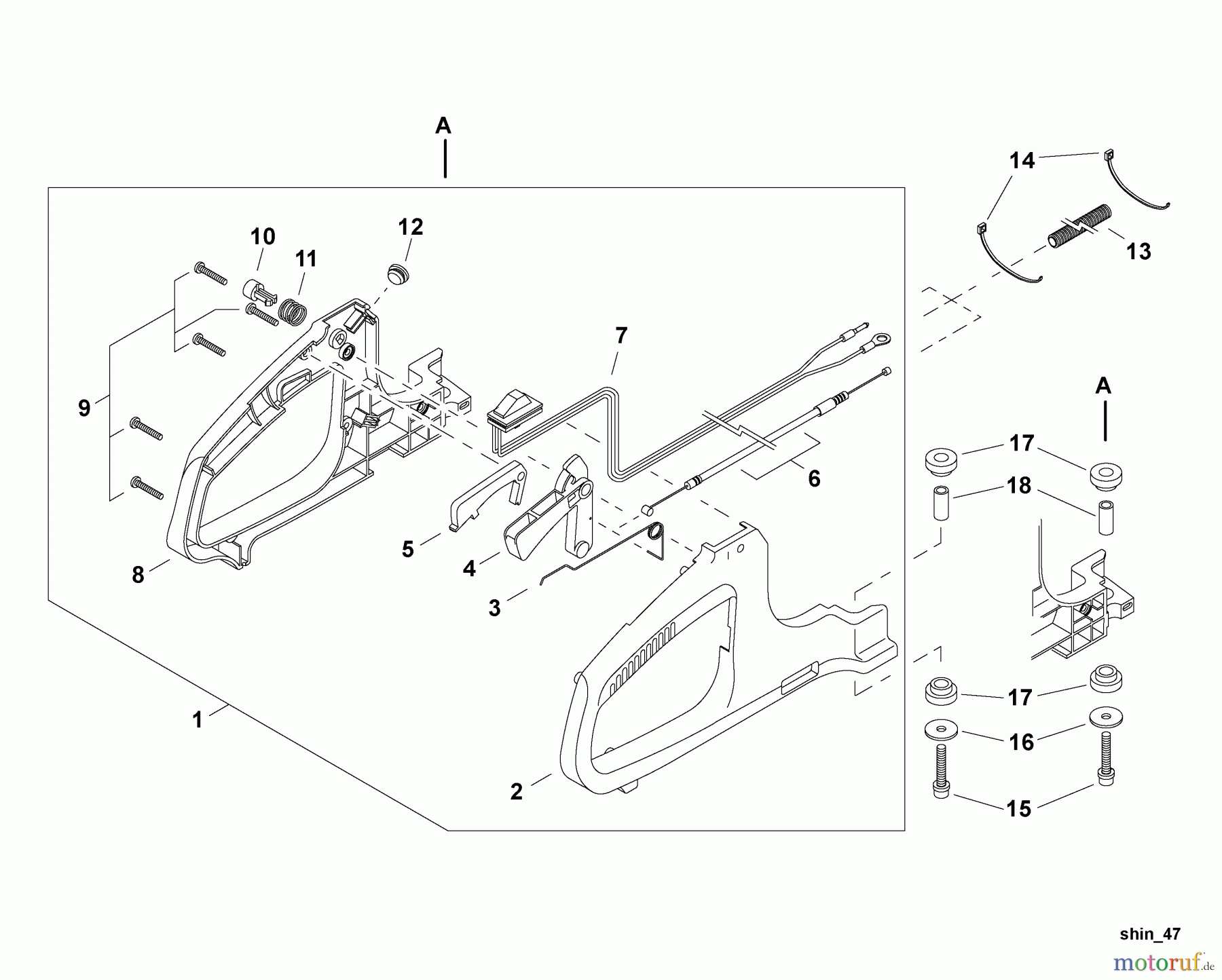 Shindaiwa Heckenscheren DH254 - Shindaiwa Hedge Trimmer, Dual-Sided, S/N: T11913001001 - T11913999999 Throttle Control, Rear Handle