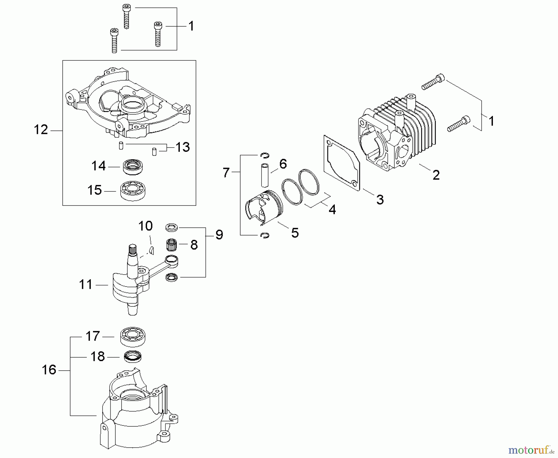 Shindaiwa Heckenscheren HT231 - Shindaiwa Hedge Trimmer, Single-Sided, S/N: T08412001001 - T084129999 Cylinder / Crankcase / Piston