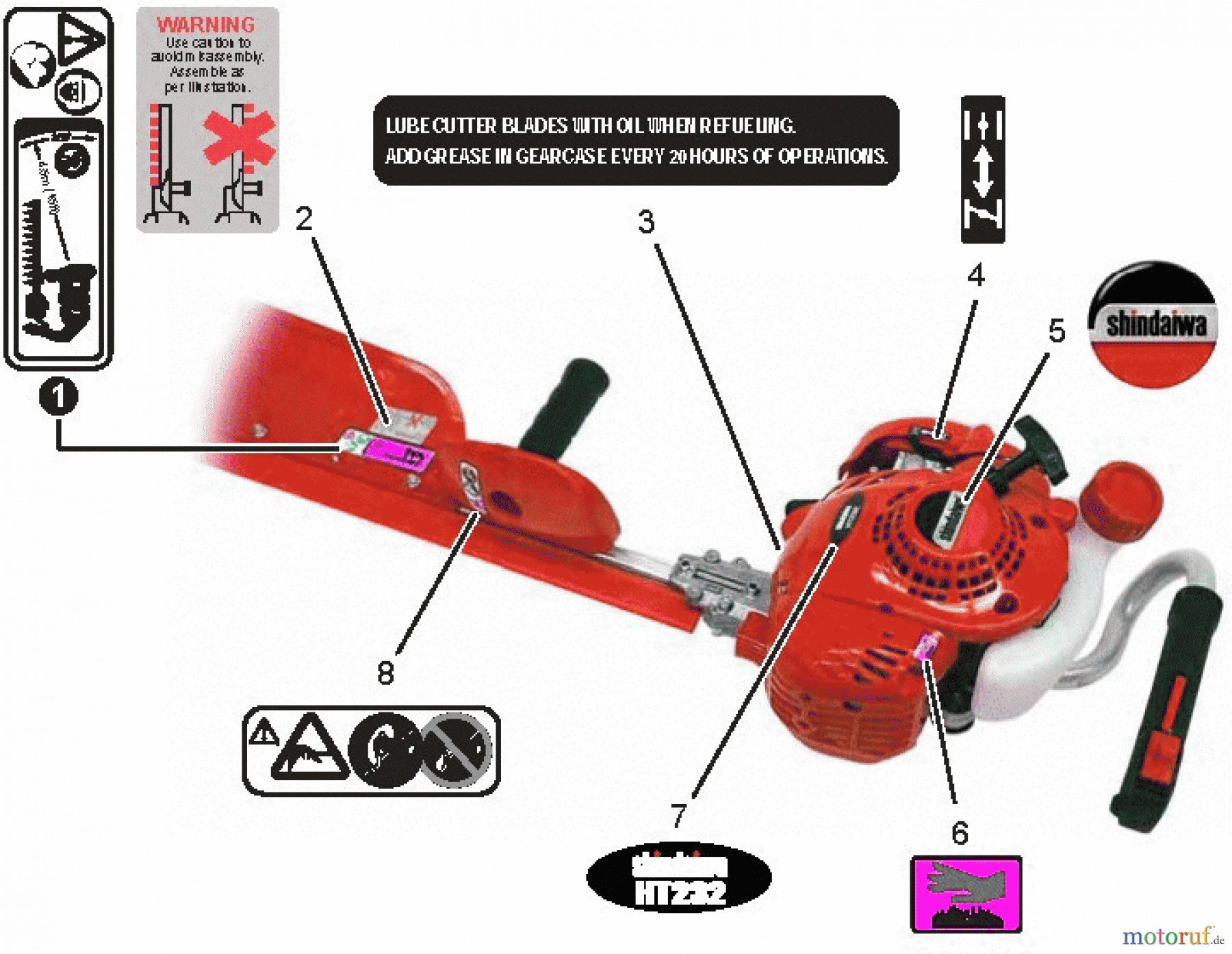 Shindaiwa Heckenscheren HT232 - Shindaiwa Hedge Trimmer, Single-Sided, Labels