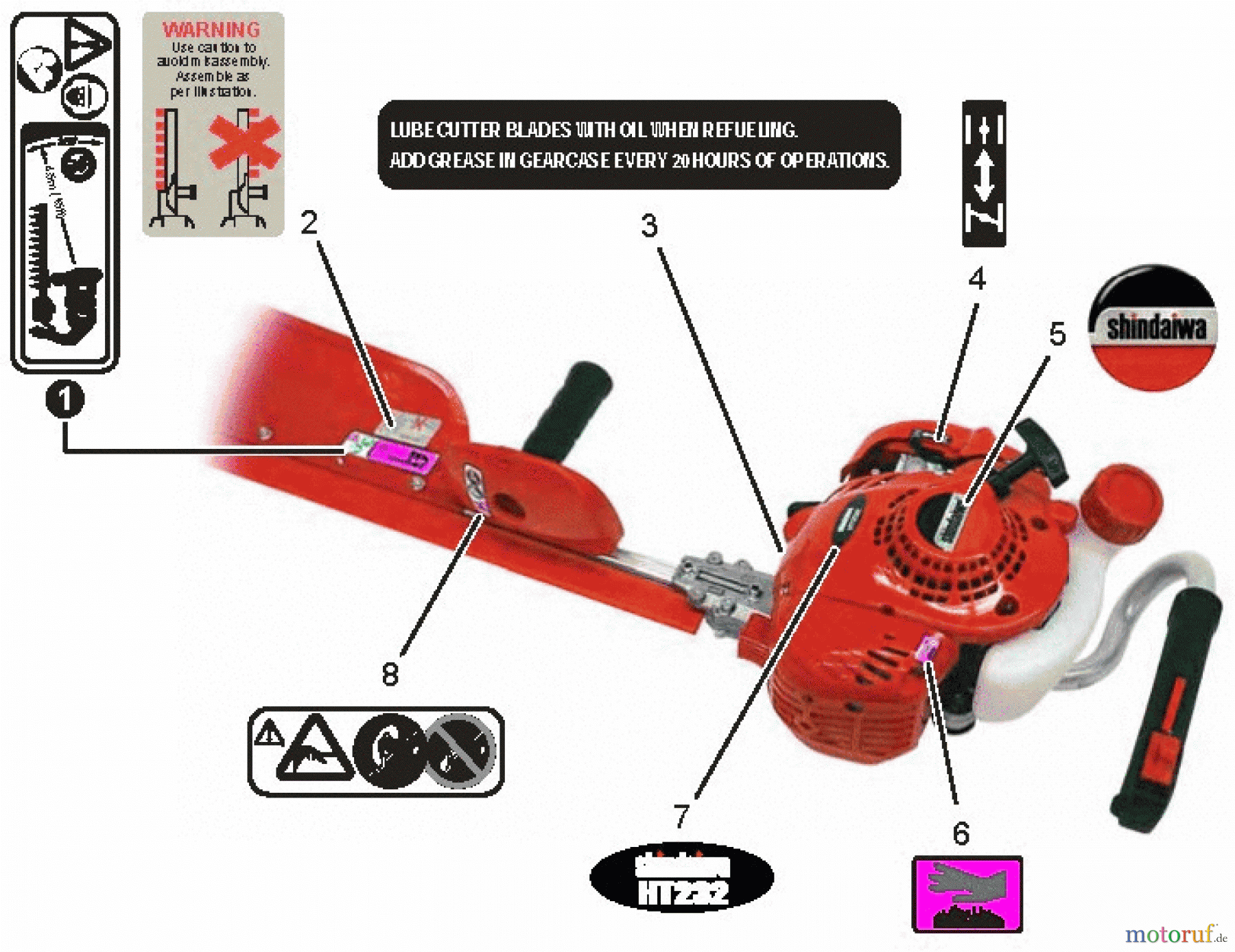 Shindaiwa Heckenscheren HT232 - Shindaiwa Hedge Trimmer, Single-Sided, Labels