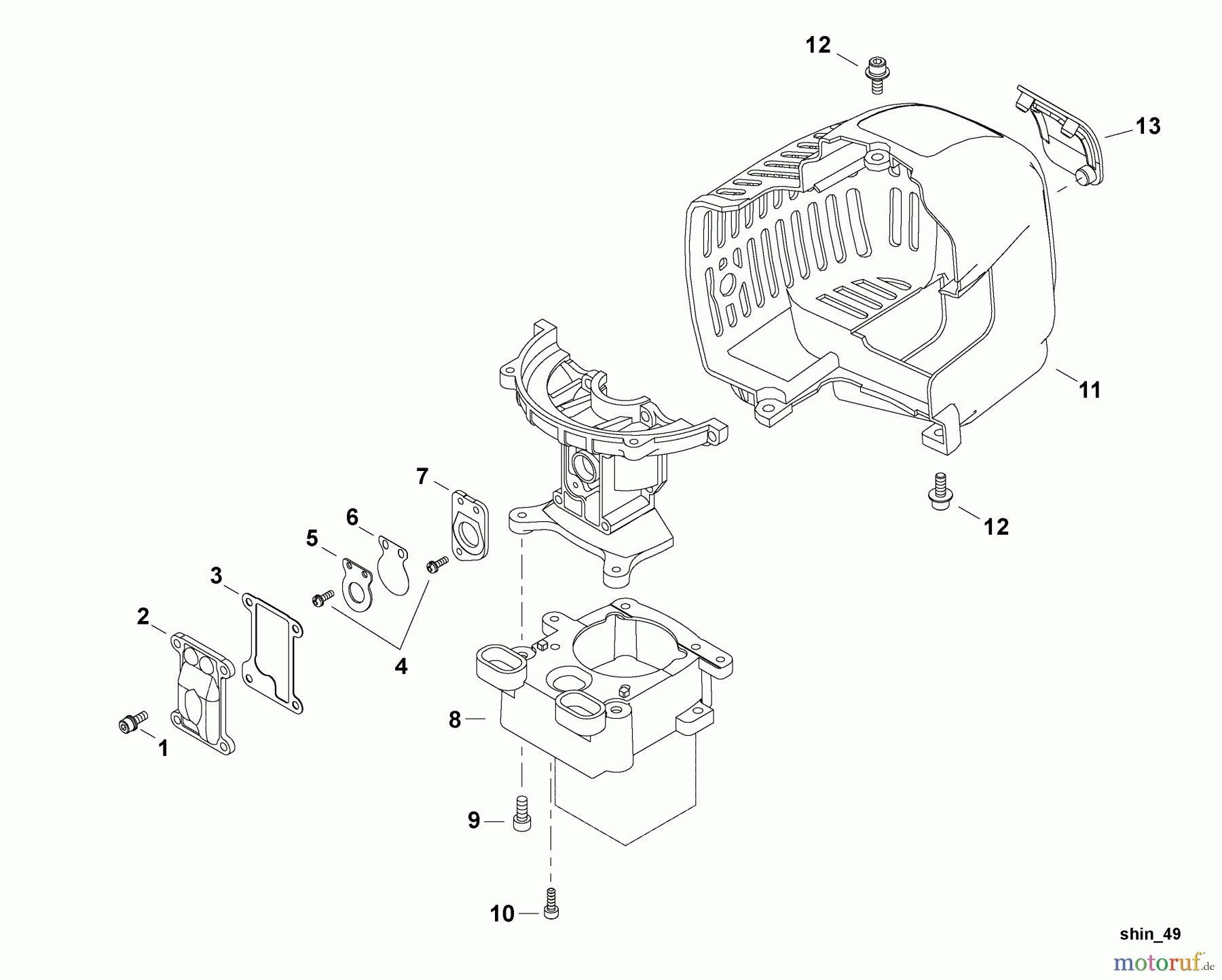 Shindaiwa Heckenscheren DH254 - Shindaiwa Hedge Trimmer, Dual-Sided, S/N: T11913001001 - T11913999999 Engine Cover, Gearcase Adapter, Reed Valve