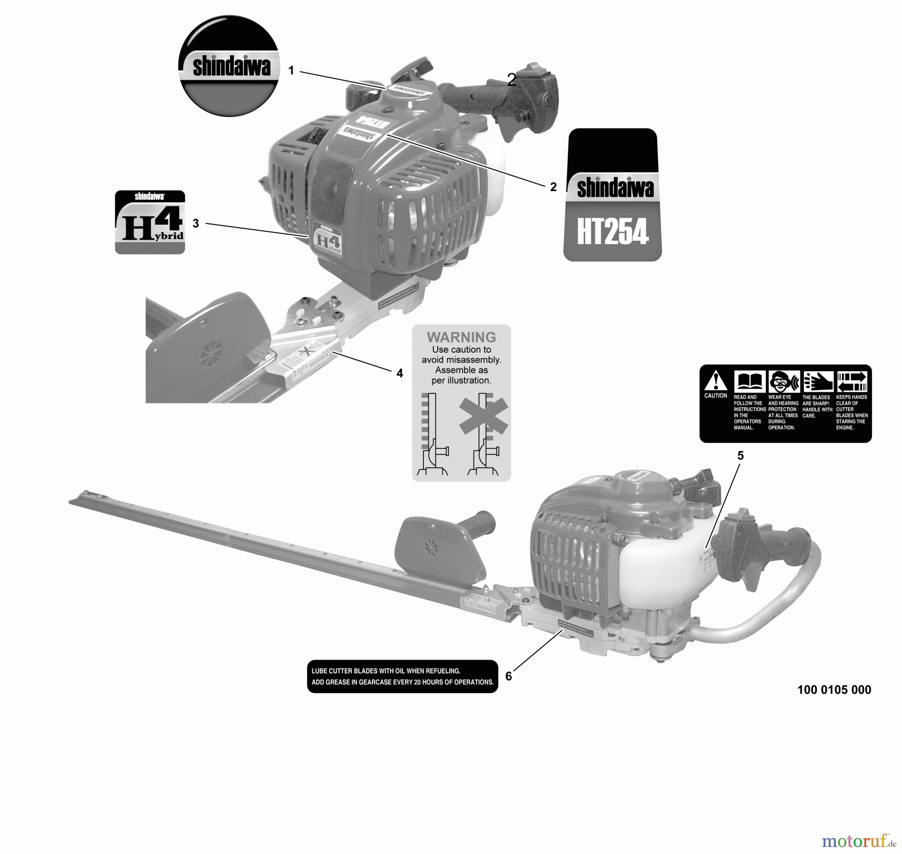 Shindaiwa Heckenscheren HT254 - Shindaiwa Hedge Trimmer, Single-Sided, S/N: T11313001001 - T113139999 Labels
