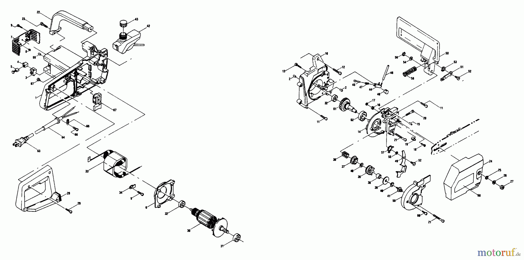 Shindaiwa Sägen, Motorsägen 140 - Shindaiwa Electric Chainsaw General Assembly Model 140