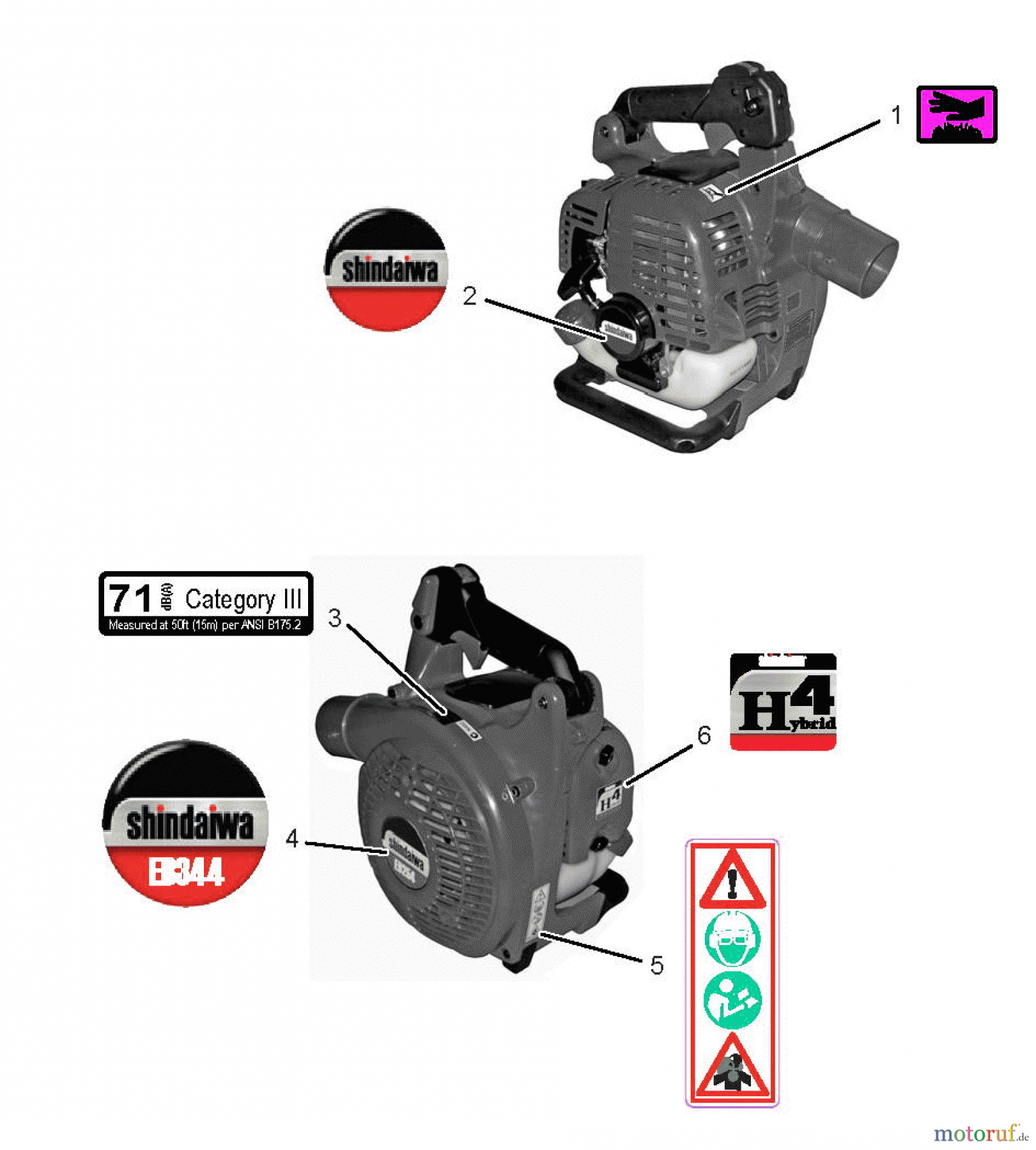  Shindaiwa Bläser / Sauger / Häcksler / Mulchgeräte EB344 - Shindaiwa Hand Held Blower, S/N: T15813001001  Labels