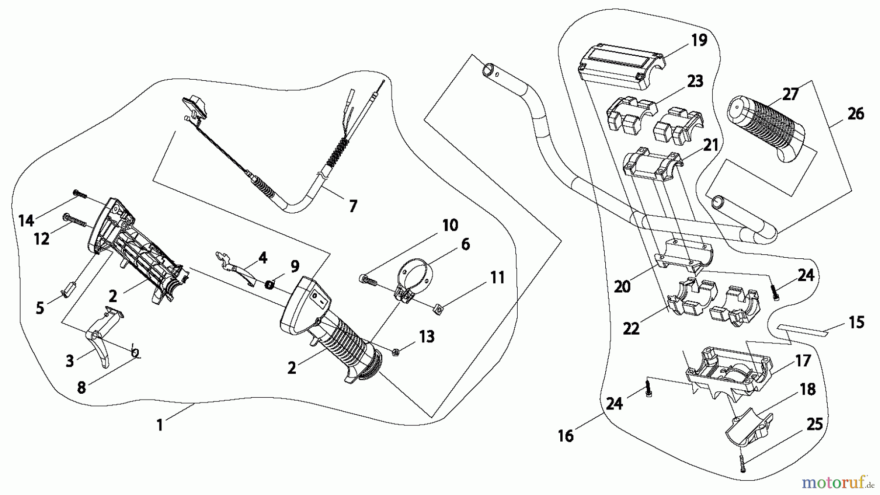 Shindaiwa Trimmer, Faden / Bürste B450 AUS - Shindaiwa String Trimmer / Brush Cutter, S/N: 20003851 - 20004630 Throttle Control / Handle Bracket Kit