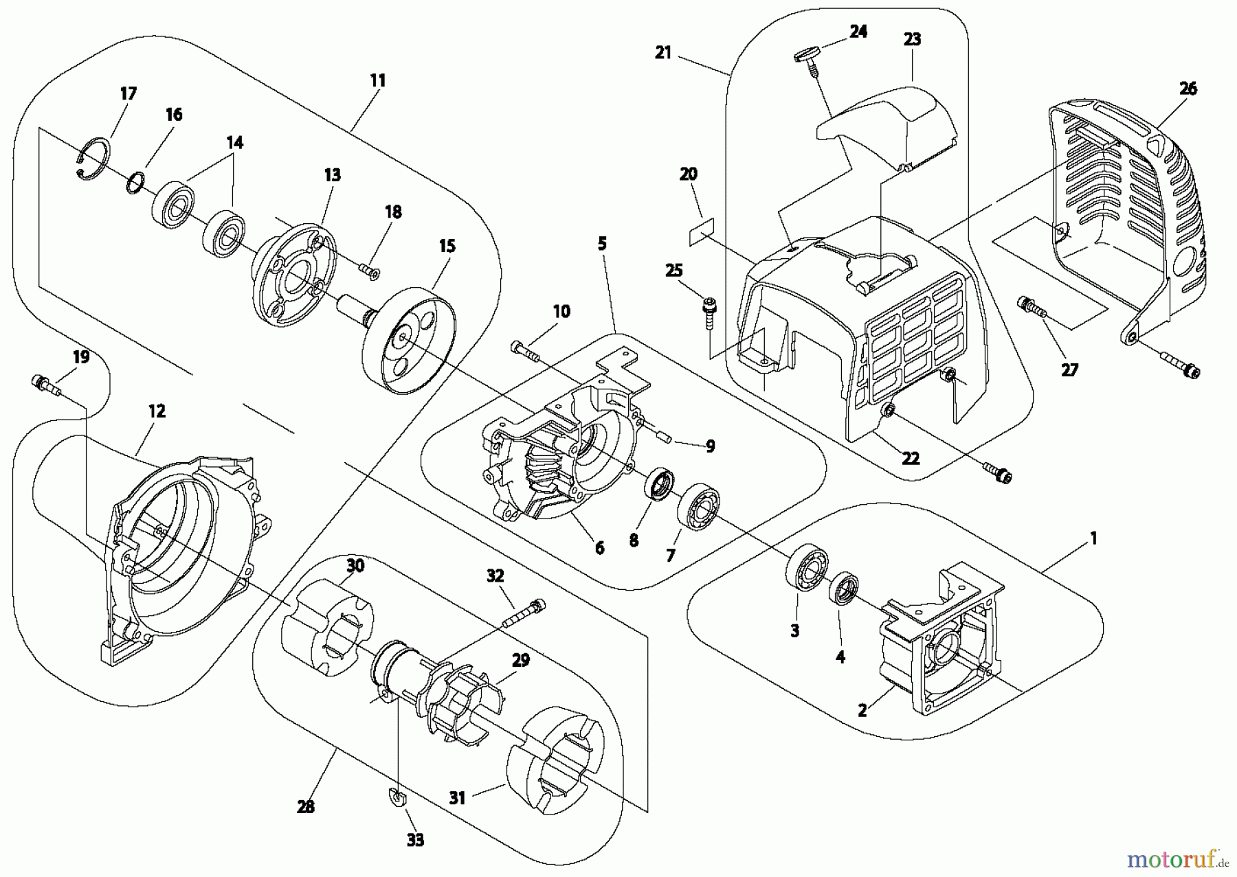 Shindaiwa Trimmer, Faden / Bürste B530 - Shindaiwa String Trimmer / Brush Cutter, S/N: 20009784 - 20011623 Crankcase / Engine Cover / Fan Cover