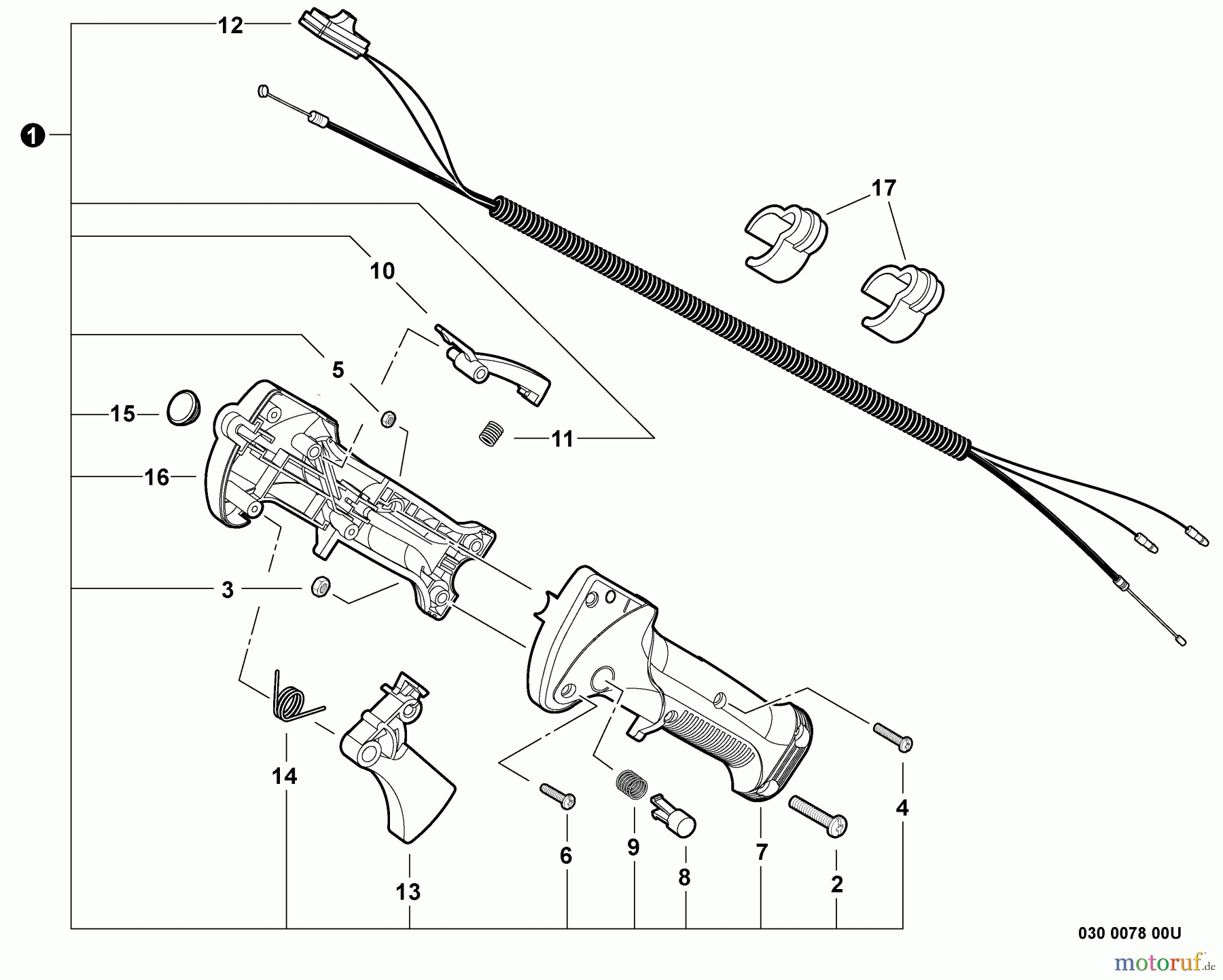 Shindaiwa Trimmer, Faden / Bürste BCK-11 - Shindaiwa U-Handle Blade Combo Conversion Kit, for T254 String Trimmer, S/N: T10212001001 - T10212999999 Throttle Control