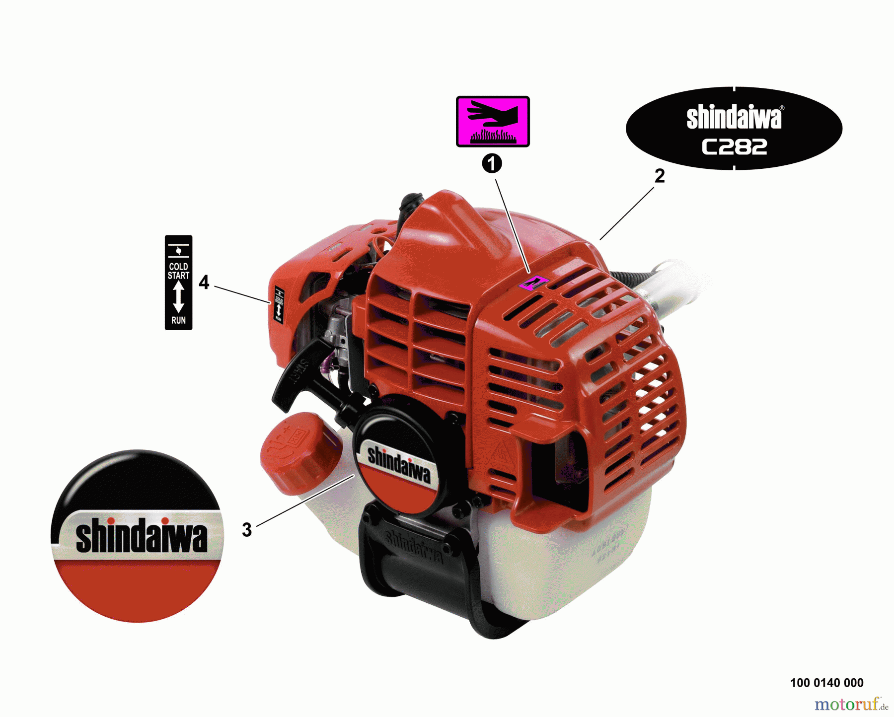 Shindaiwa Trimmer, Faden / Bürste C282 - Shindaiwa String Trimmer / Brush Cutter, S/N: T09912001001 - T09912999999 Labels