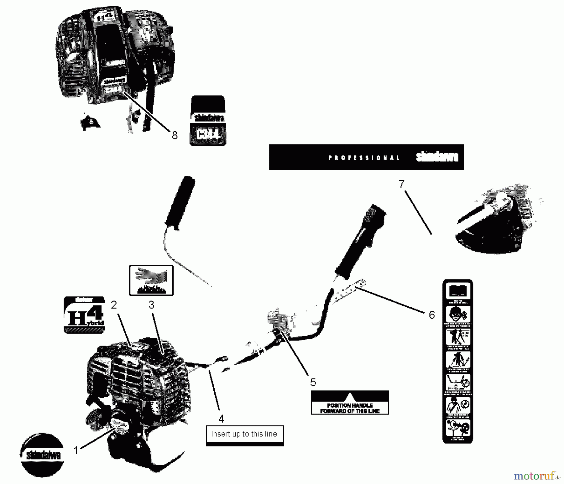 Shindaiwa Trimmer, Faden / Bürste C344 - Shindaiwa String Trimmer / Brush Cutter, S/N: T15111001001 - T1511199 Labels