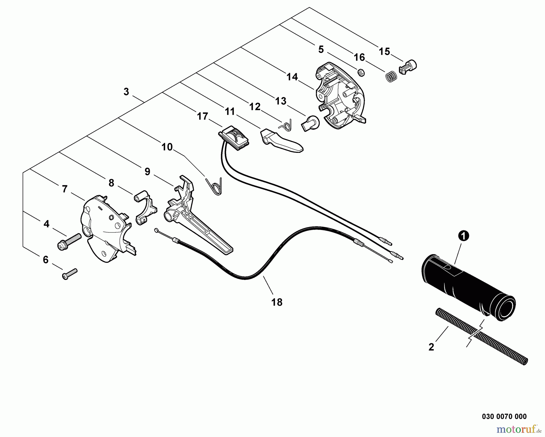 Shindaiwa Trimmer, Faden / Bürste M254 - Shindaiwa Multi-Tool, S/N: T13011001001 - T13011999999 Control Handle, Throttle Cable