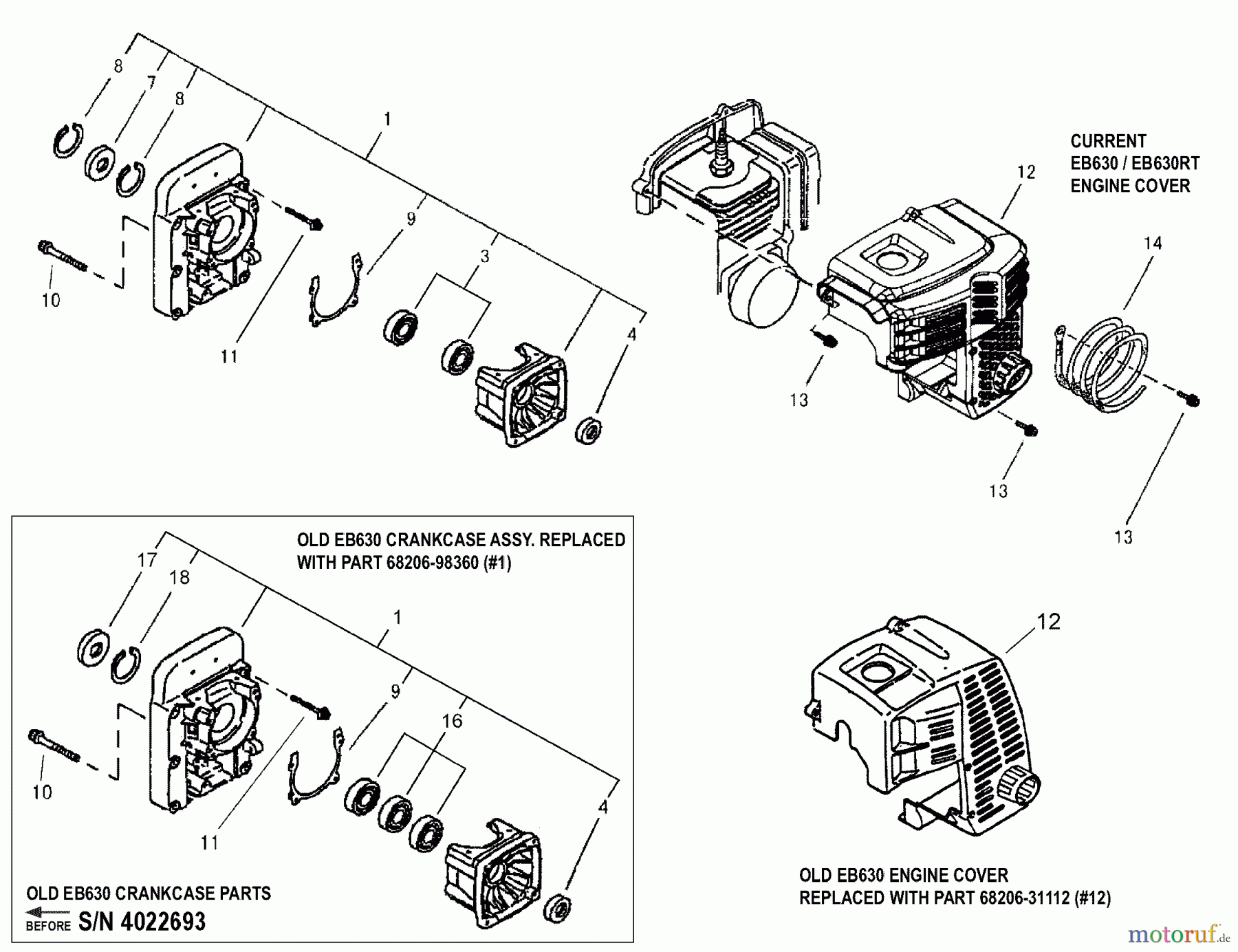 Shindaiwa Bläser / Sauger / Häcksler / Mulchgeräte EB630RT (EPA) - Shindaiwa Back Pack Blower Crankcase, Engine Cover