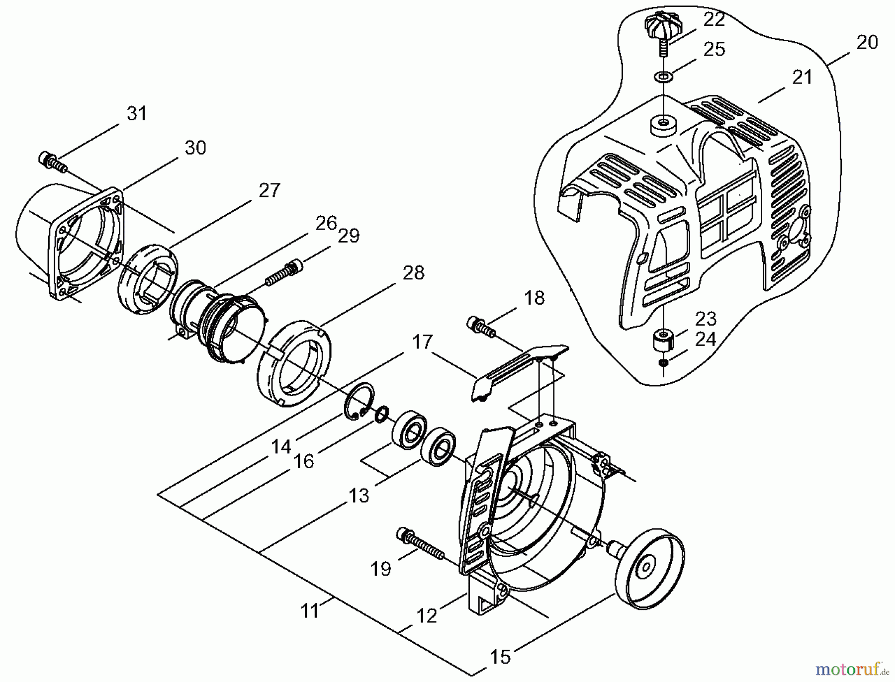  Shindaiwa Trimmer, Faden / Bürste T230XR EMC - Shindaiwa String Trimmer, S/N: 36005665 - 36007144 Crankcase / Engine Cover / Fan Cover #2