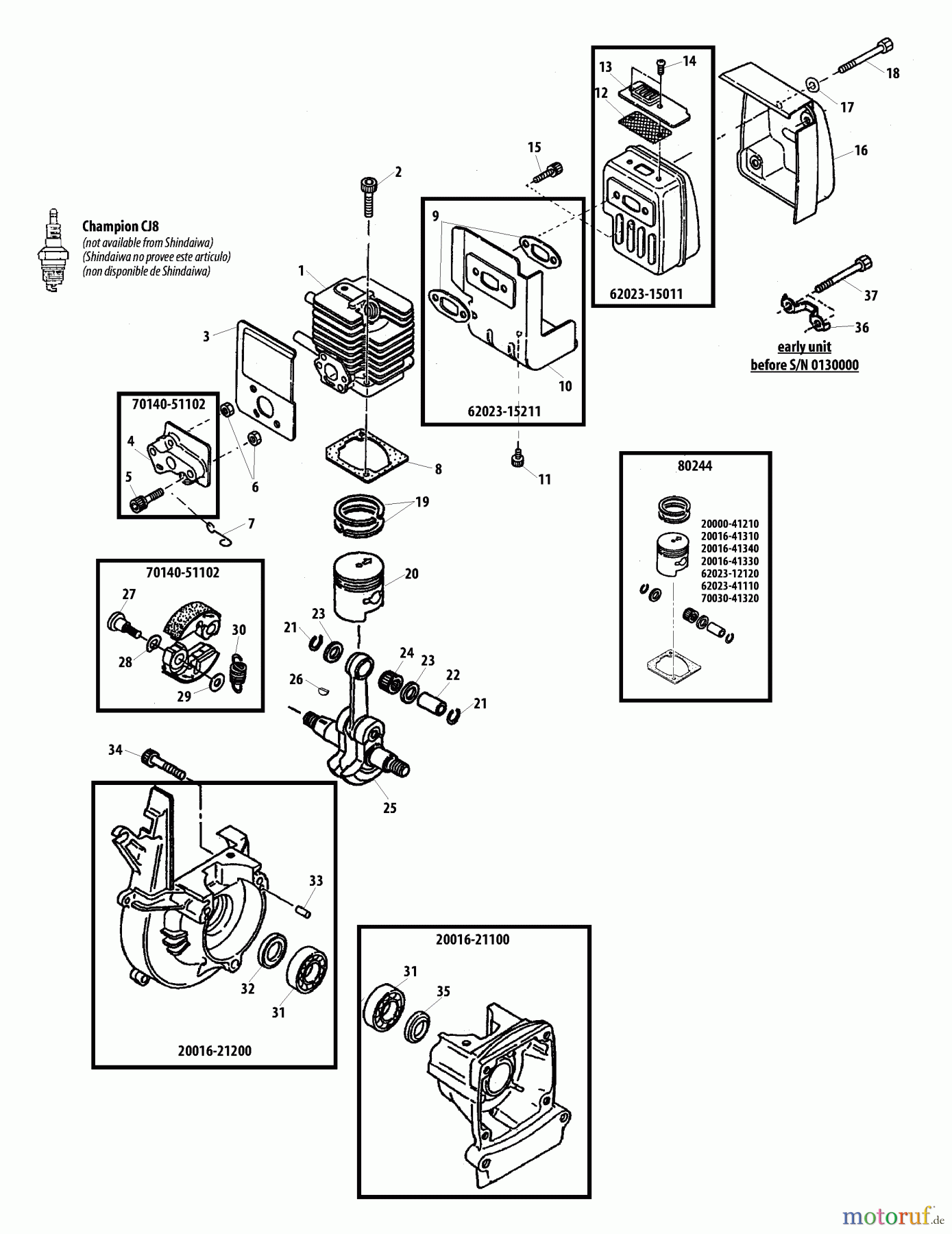Shindaiwa Trimmer, Faden / Bürste T231 - Shindaiwa String Trimmer Crankcase, Cylinder, Muffler