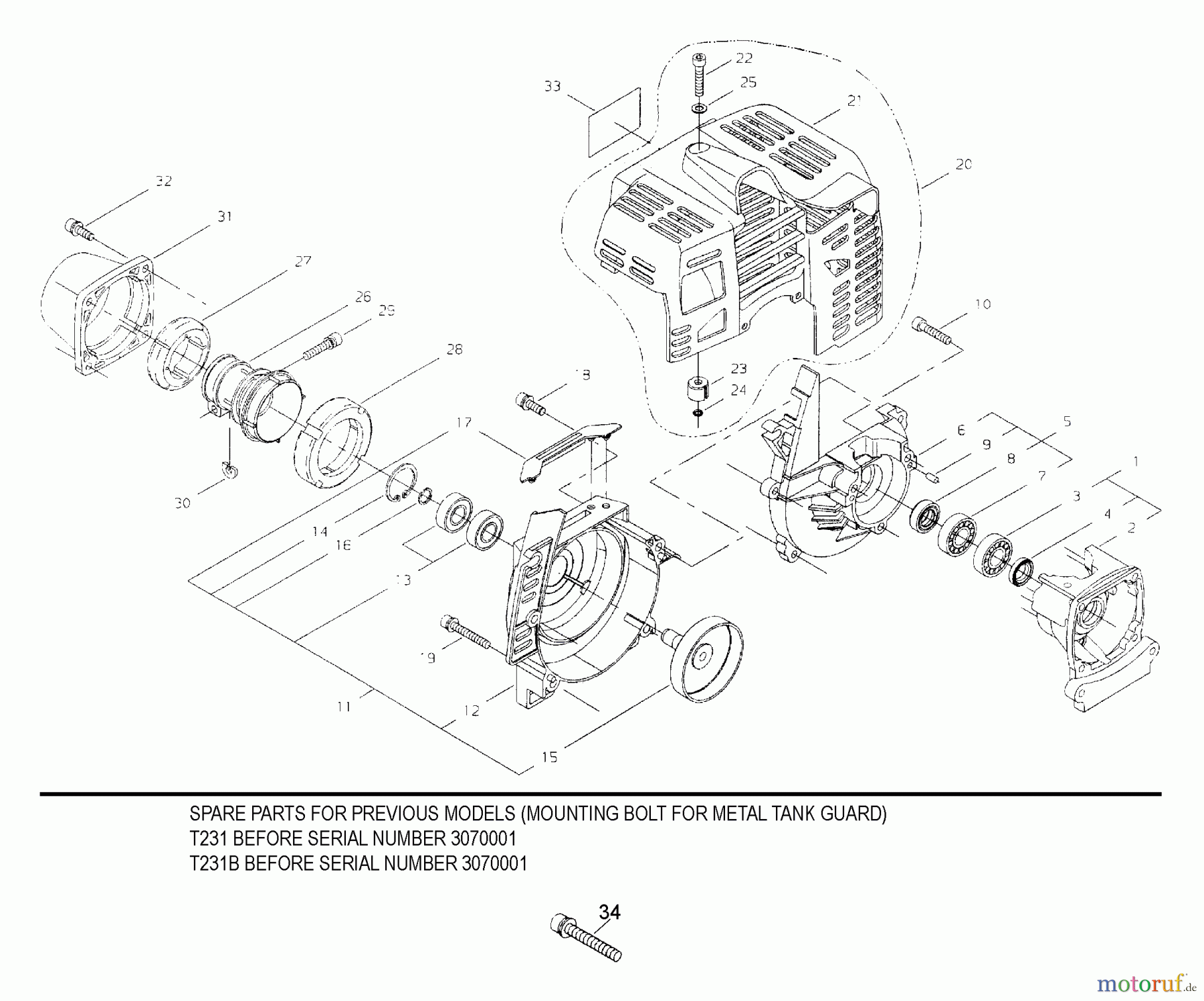 Shindaiwa Trimmer, Faden / Bürste T231/T231B - Shindaiwa String Trimmer Fan Cover, Crankcase, Cylinder Cover