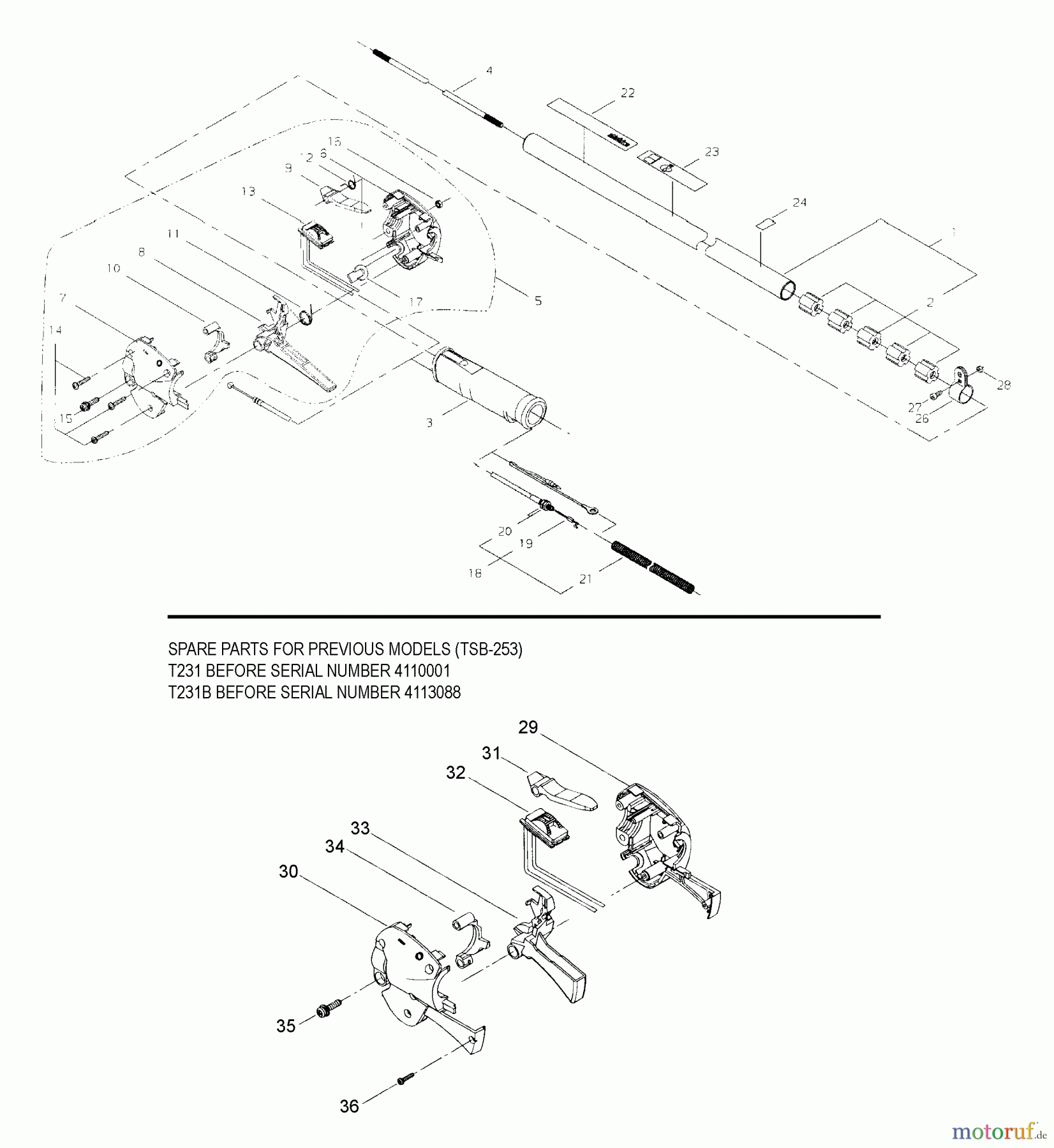 Shindaiwa Trimmer, Faden / Bürste T231/T231B - Shindaiwa String Trimmer Outer Tube, Throttle Lever