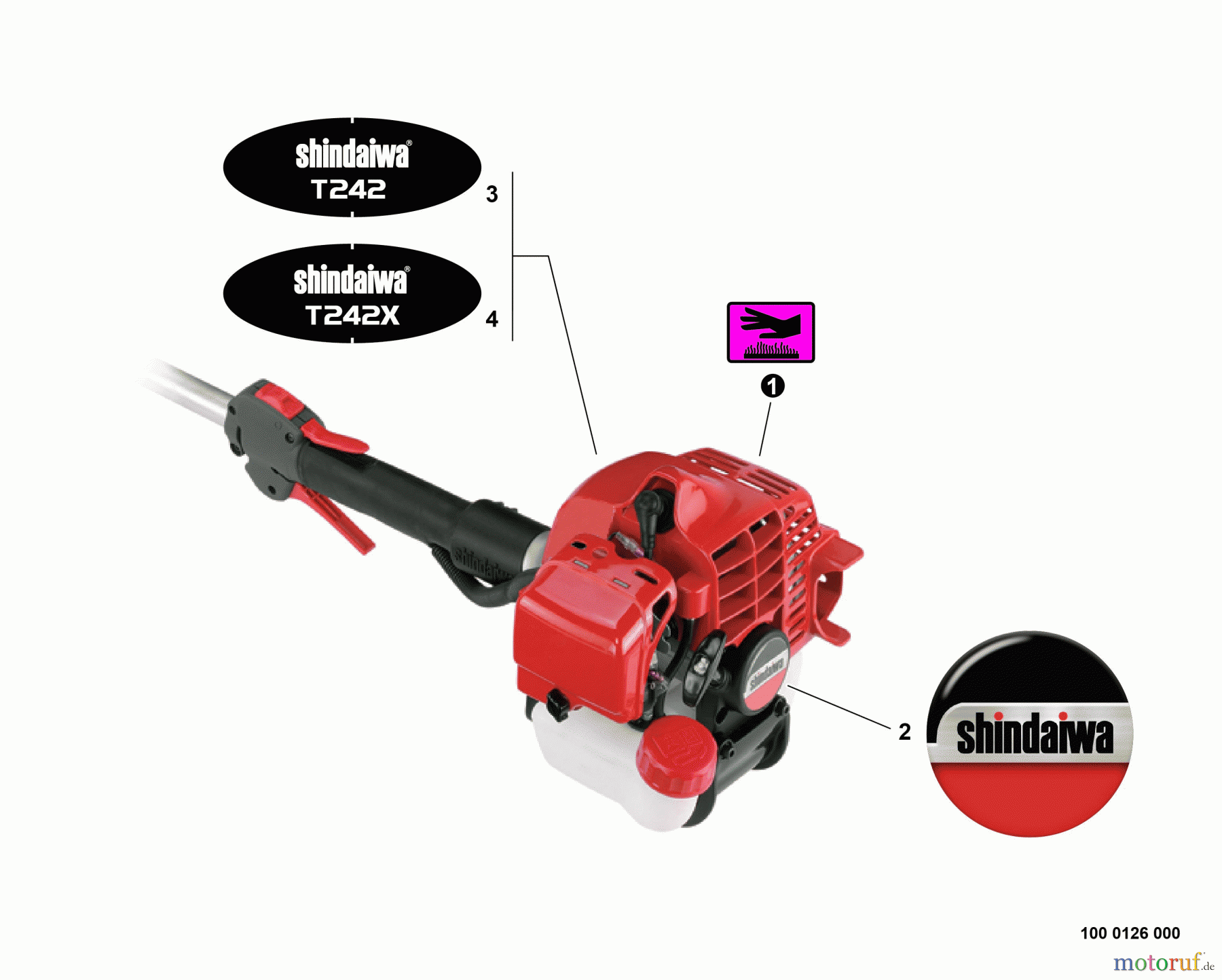  Shindaiwa Trimmer, Faden / Bürste T242X - Shindaiwa String Trimmer, S/N: T20213001001 - T20213999999 Labels