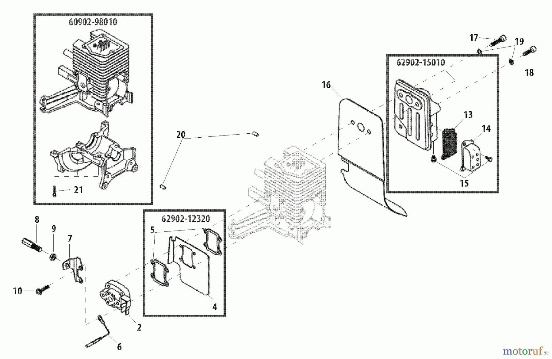 Shindaiwa Trimmer, Faden / Bürste T2500X - Shindaiwa String Trimmer Cylinder Block, Muffler, Reed Valve