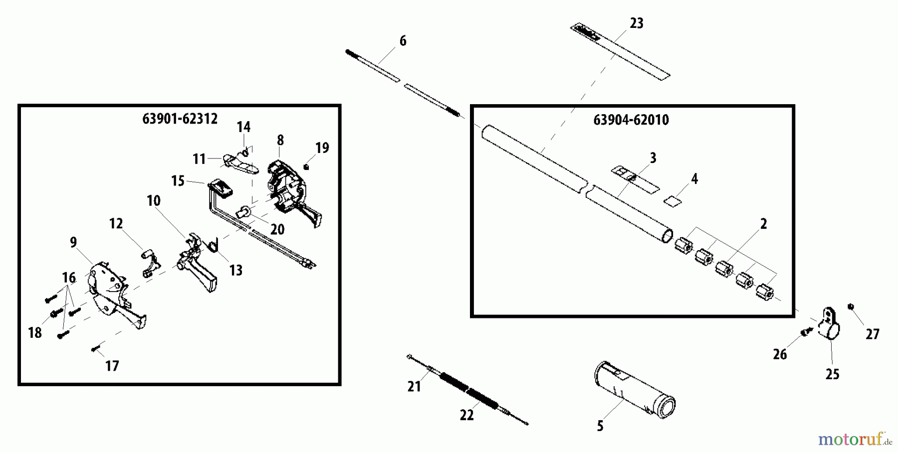 Shindaiwa Trimmer, Faden / Bürste T2500X - Shindaiwa String Trimmer Outer Tube, Throttle Lever