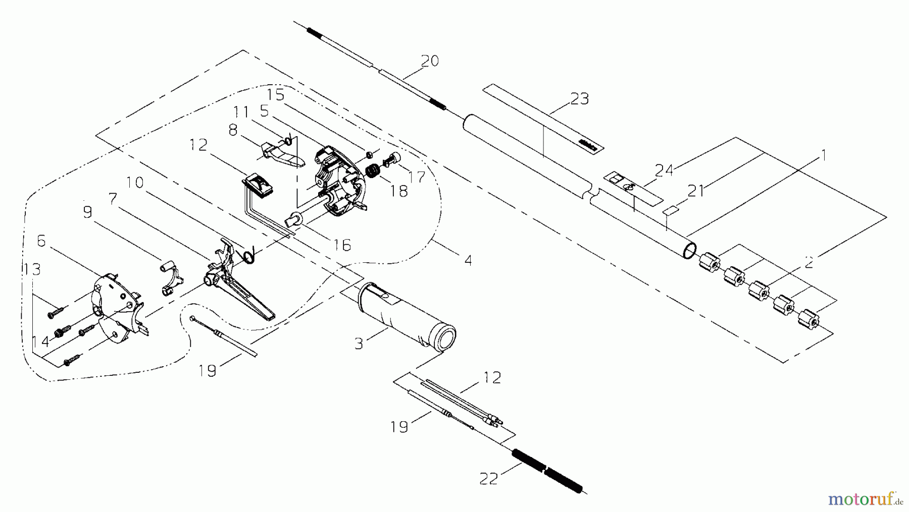  Shindaiwa Trimmer, Faden / Bürste T2510 - Shindaiwa String Trimmer Outer Tube, Throttle Lever