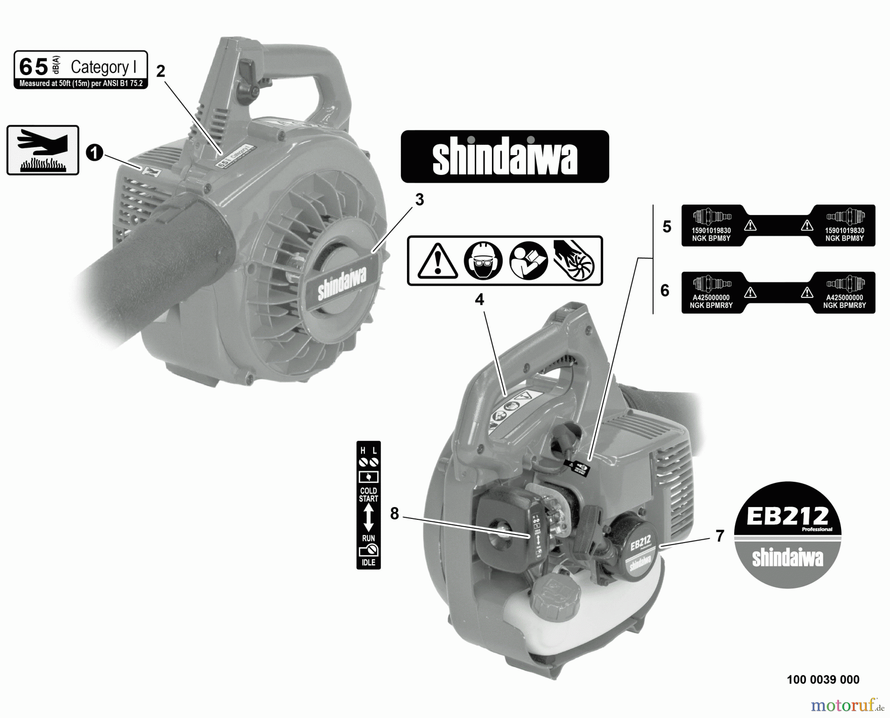 Shindaiwa Bläser / Sauger / Häcksler / Mulchgeräte EB212 - Shindaiwa Hand Held Blower, S/N: P02411001001 - P02411999999 Labels