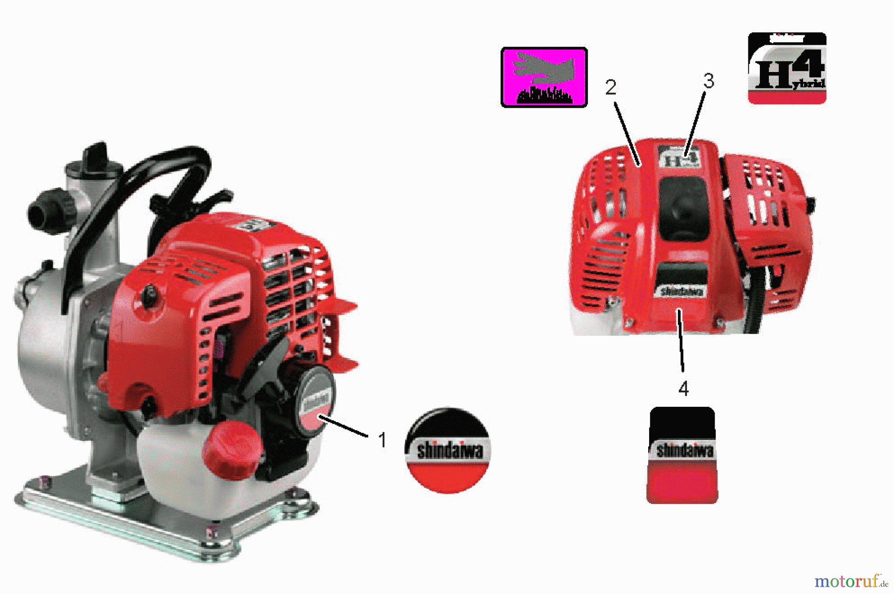  Shindaiwa Wasserpumpen GP344 - Shindaiwa Water Pump, S/N: T16011001001 - T16011999999 Labels
