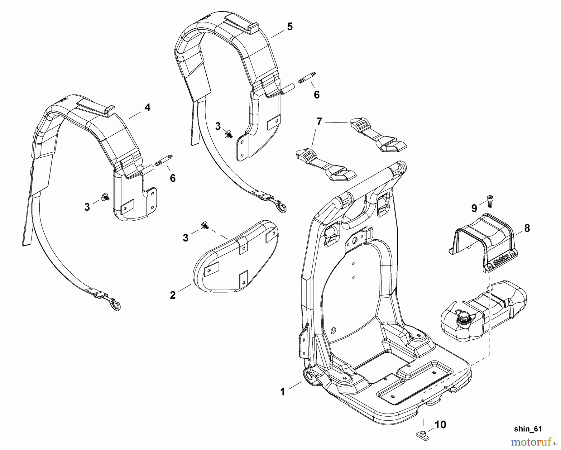 Shindaiwa Bläser / Sauger / Häcksler / Mulchgeräte EB854 - Shindaiwa Back Pack Blower, S/N: T14313001001 - T14313999999 Backpack Frame, Harness