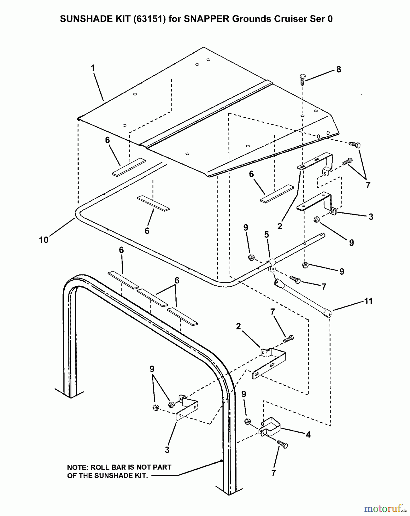 Snapper Zubehör, Utility Vehicle 7063151 - Snapper Utility Vehicle Sunshade Grounds Cruiser Sun Shade Kit