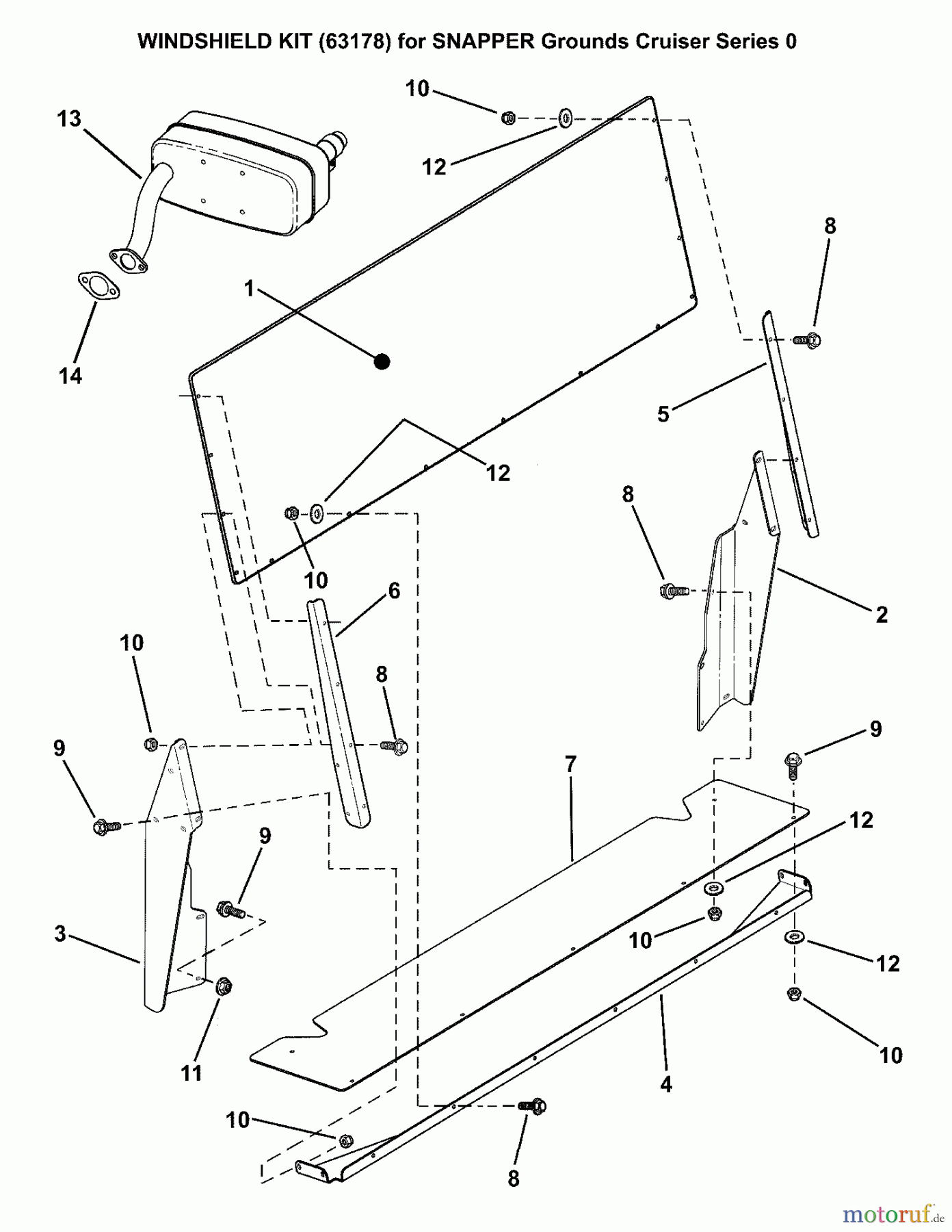 Snapper Zubehör, Utility Vehicle 7063178 - Snapper Utility Vehicle Windshield, Series 0 Grounds Cruiser Windshield Kit w/Muffler