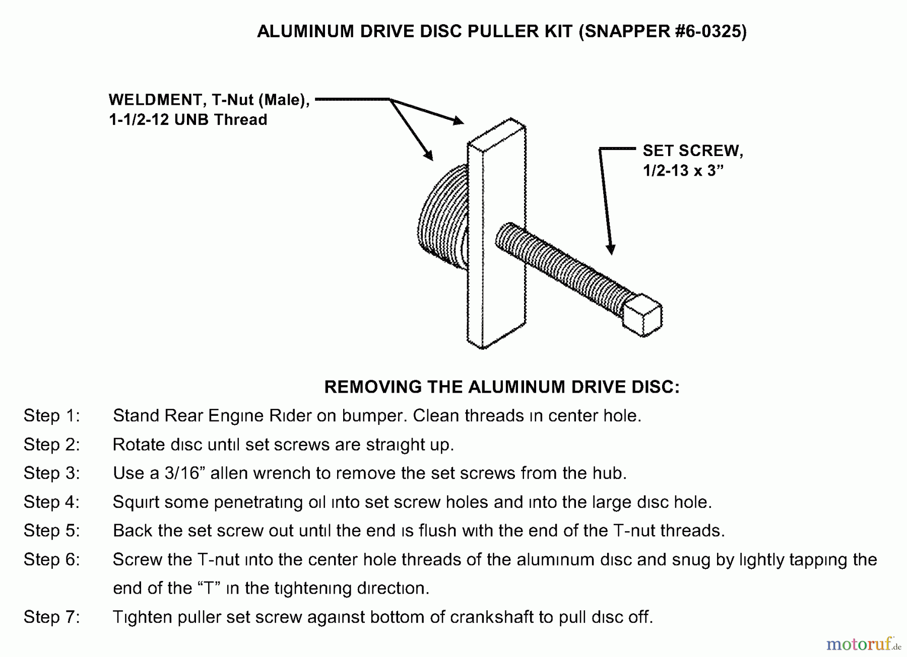 Snapper Zubehör. Rasenmäher 7060325 - Snapper Aluminum Disc Puller Kit Disc Puller Kit