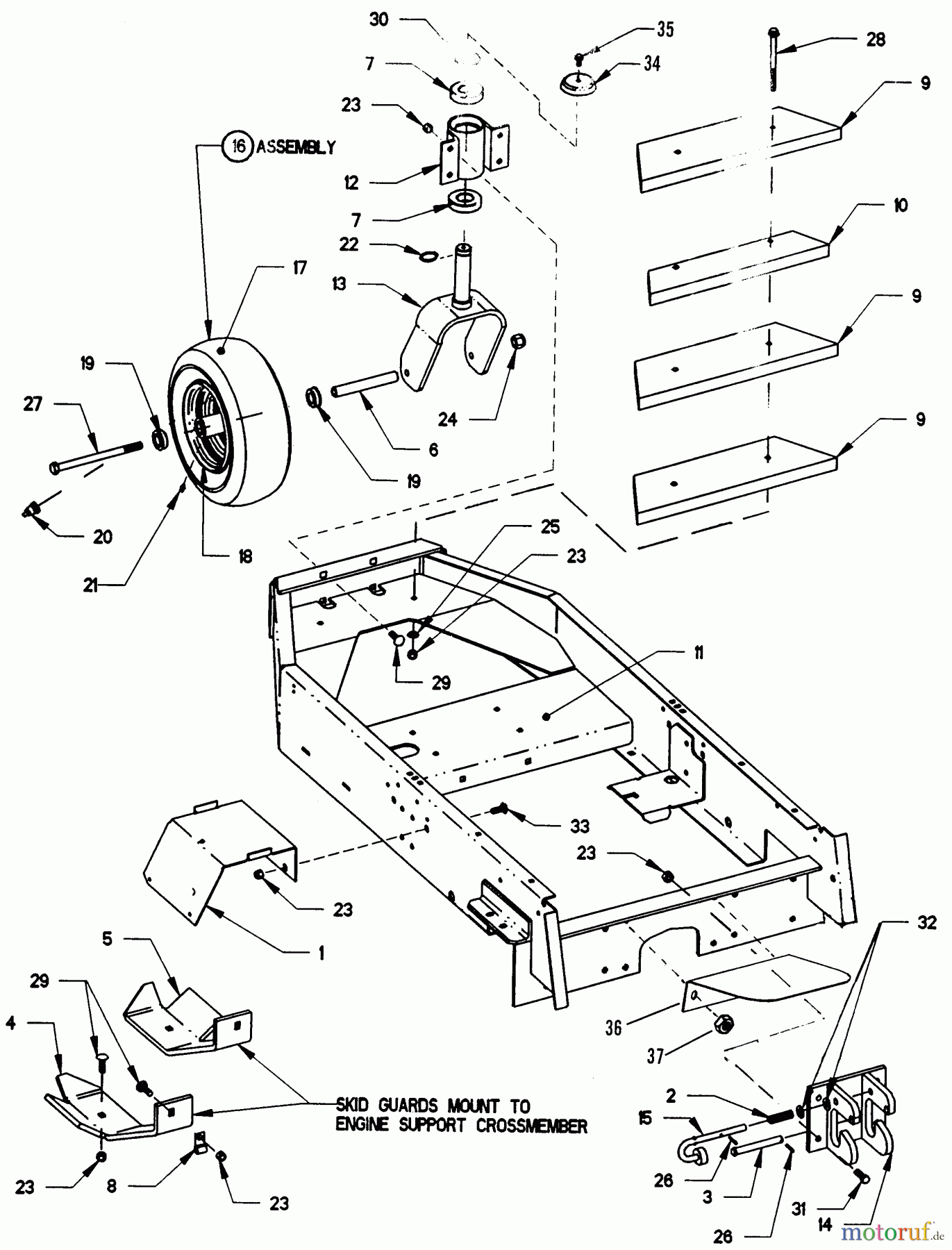 Snapper Nullwendekreismäher, Zero-Turn ZF2200K (82371) - Snapper 22 HP Zero-Turn Mower, Out Front, Z-Rider Series 0 Lower Chassis/Caster Wheel Assembly