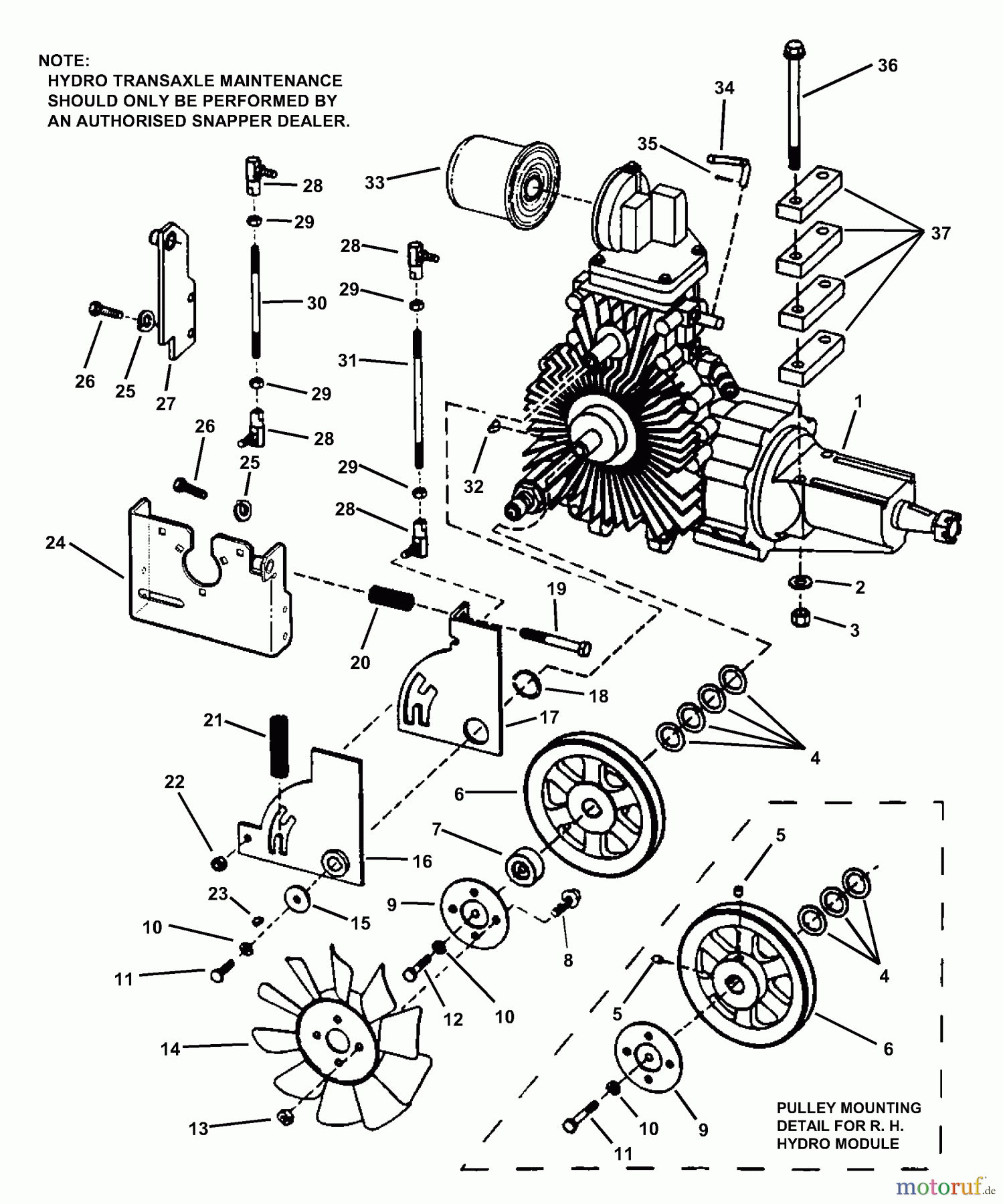  Snapper Nullwendekreismäher, Zero-Turn ZM2500KH (82518) - Snapper 25 HP Zero-Turn Mower, Kohler, Mid Mount, Z-Rider Series 0 Tandem Hydro Transaxle Assembly