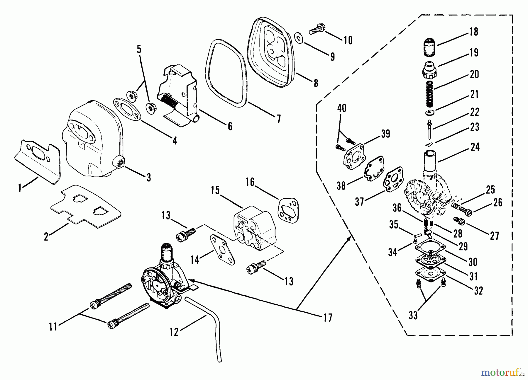 Snapper Trimmer, Motorsensen 210SS - Snapper 21.2cc Straight Shaft Trimmer, Series 0 210SS Carburetor Assmy And Spark Arrestor Assmy