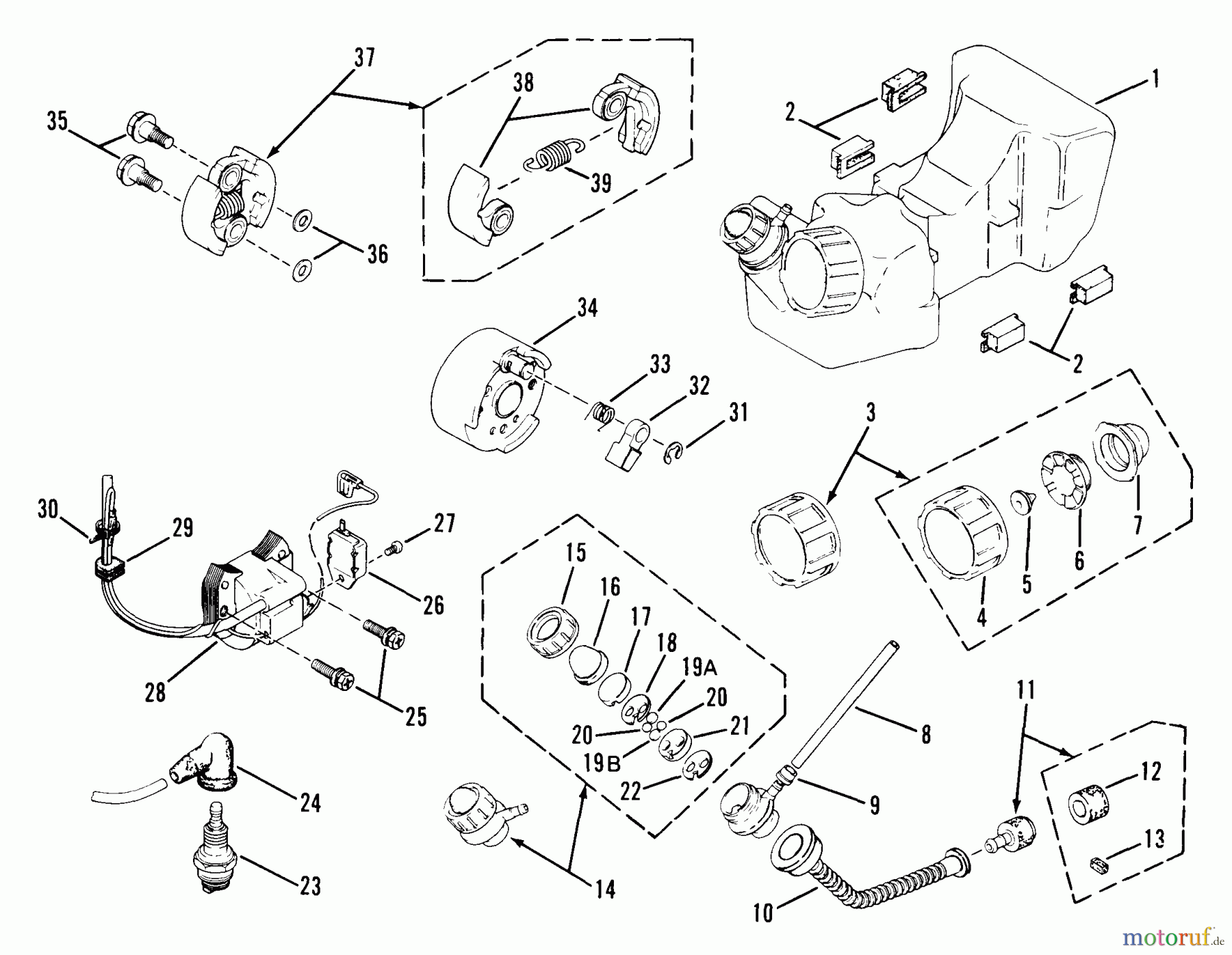 Snapper Trimmer, Motorsensen 210SS - Snapper 21.2cc Straight Shaft Trimmer, Series 0 210SS Fuel Tank, Filter, Primer Pump And Clutch