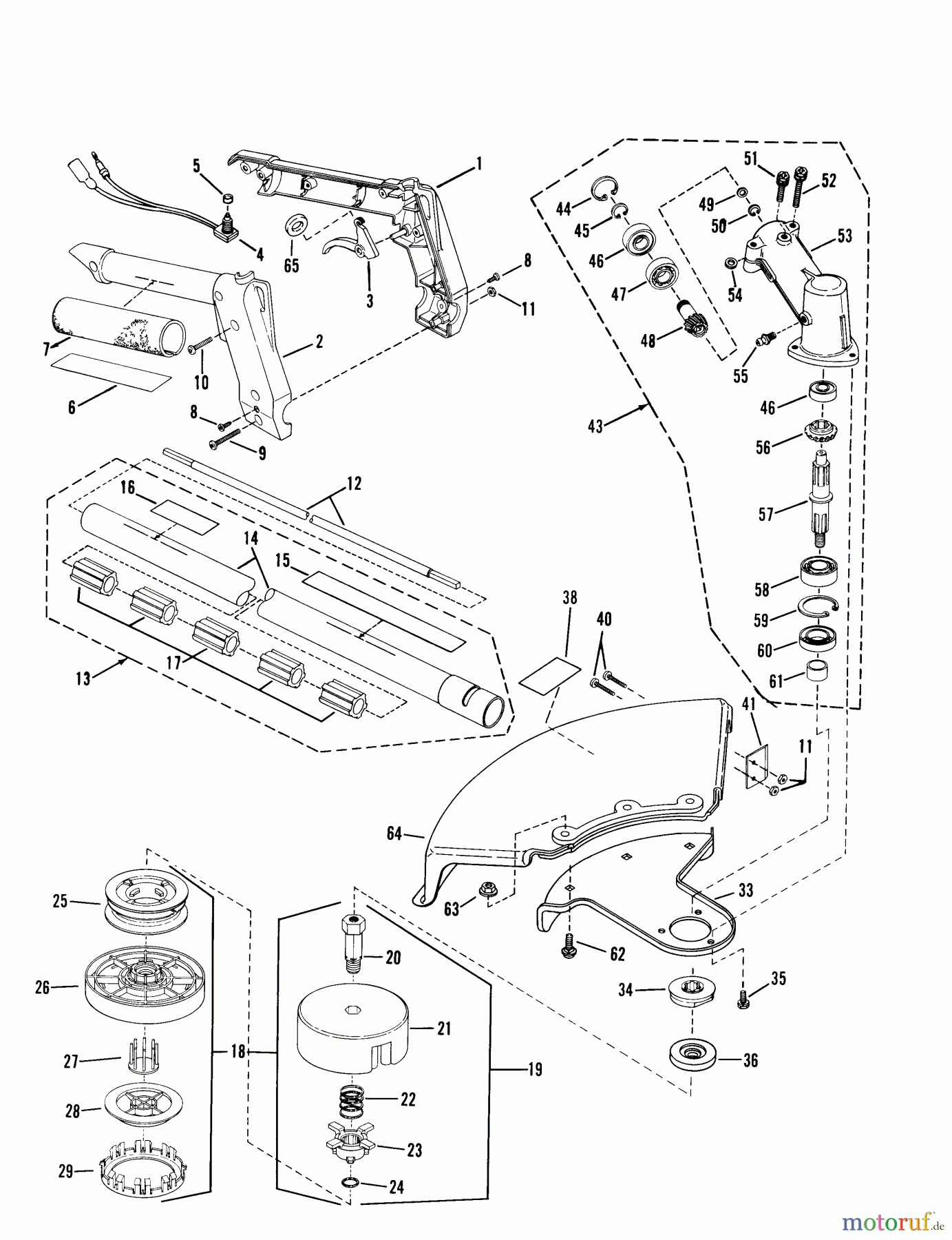 Snapper Trimmer, Motorsensen 2111SST - Snapper 21.2cc Straight Shaft Trimmer, Series 1 Tubing, Bushing And Gear Head Assembly
