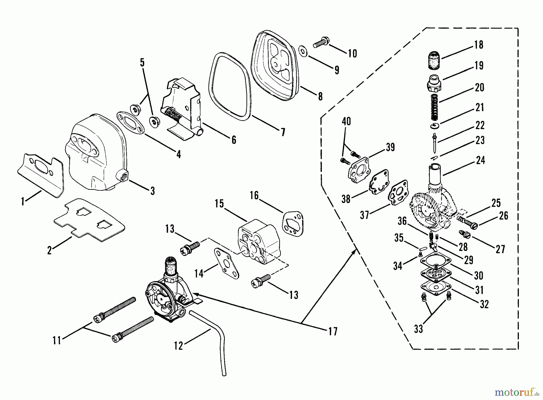 Snapper Trimmer, Motorsensen 211SST - Snapper 21.2cc Straight Shaft Trimmer, Series 1 Carburetor & Spark Arrestor