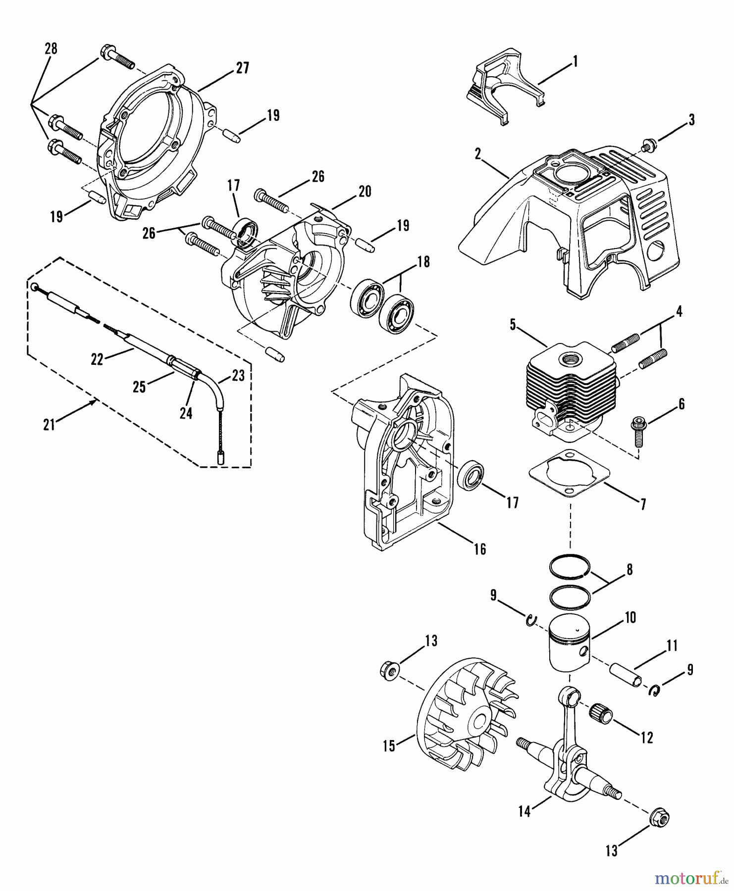 Snapper Trimmer, Motorsensen 211SST - Snapper 21.2cc Straight Shaft Trimmer, Series 1 Crankshaft & Flywheel