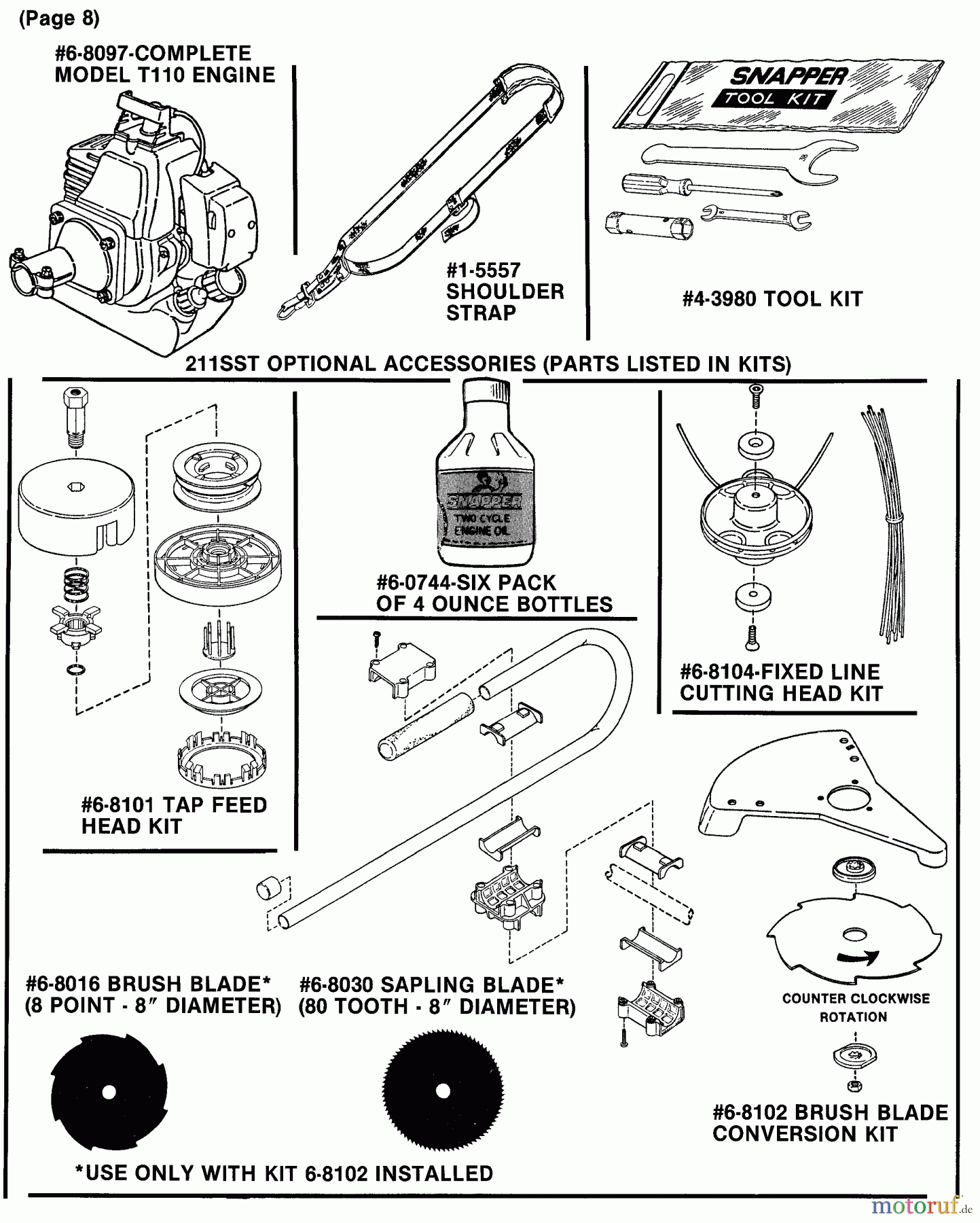 Snapper Trimmer, Motorsensen 211SST - Snapper 21.2cc Straight Shaft Trimmer, Series 1 Trimmer Parts & Optional Accessories