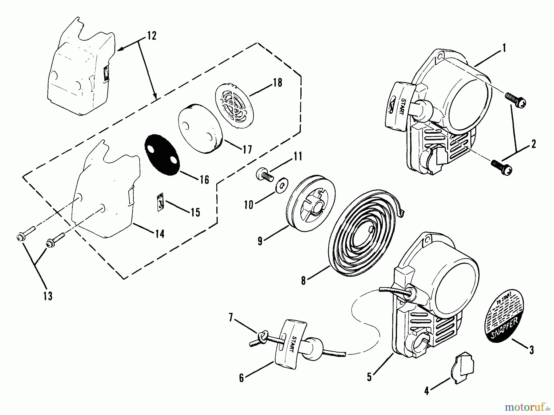 Snapper Trimmer, Motorsensen 240SS - Snapper 24.1cc Straight Shaft Trimmer, Series 0 240SS Recoil Starter Assmy And Air Cleaner Assmy
