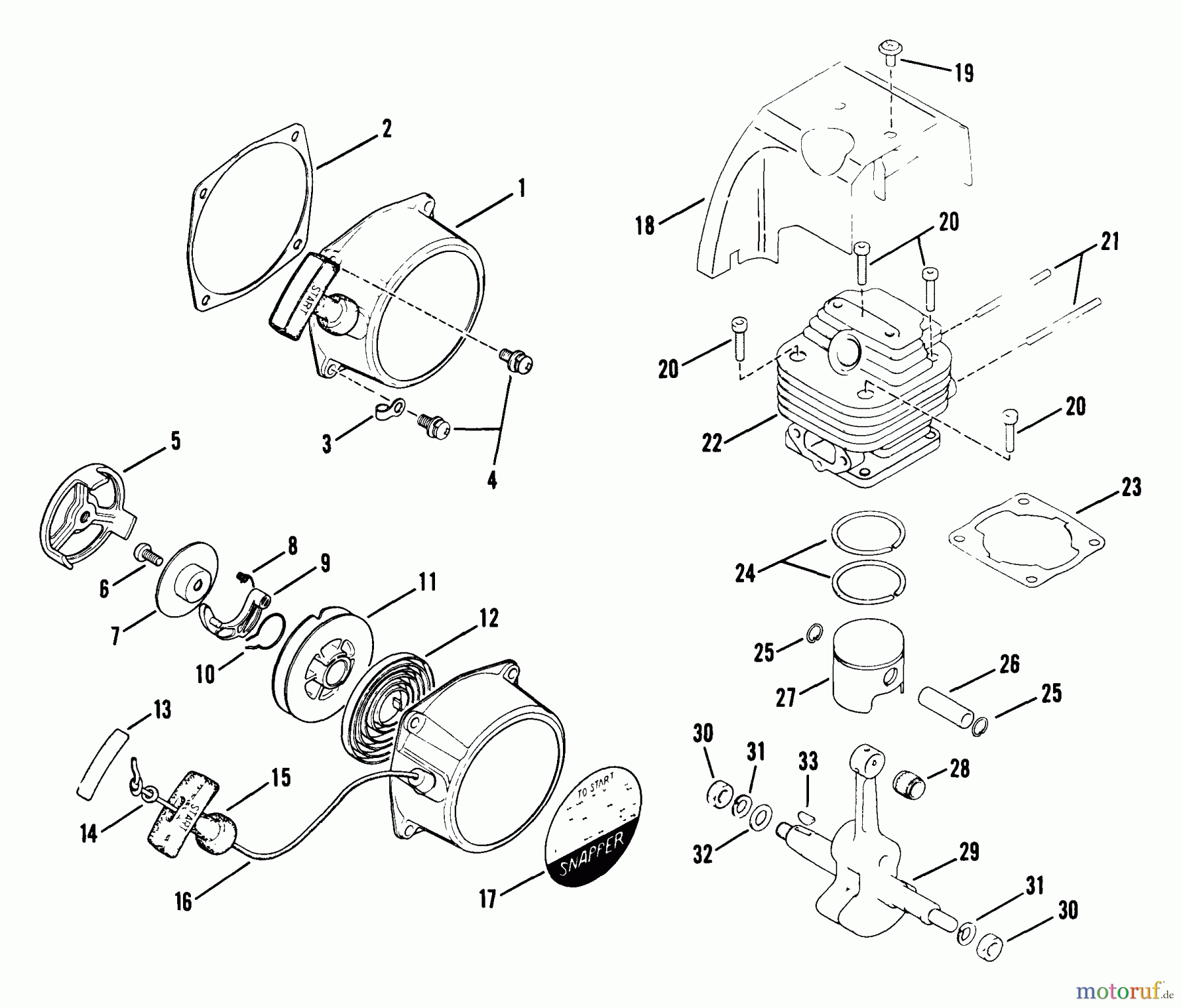 Snapper Trimmer, Motorsensen 4111SST - Snapper 40.6cc Straight Shaft Trimmer, Series 1 Recoil Starter Assembly #4111SST
