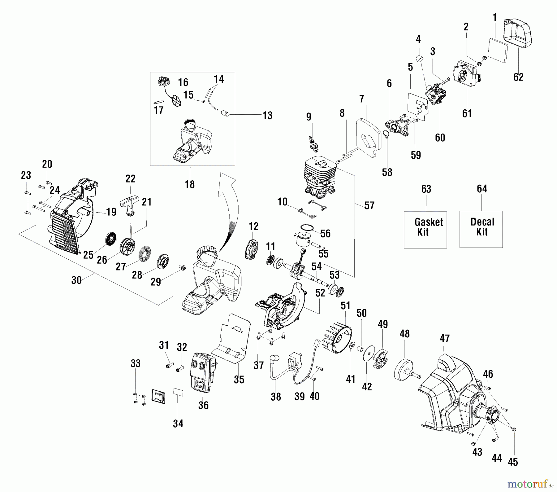 Snapper Trimmer, Motorsensen S28BC (7800958-00) - Snapper 28cc Straight Shaft Trimmer Engine Group