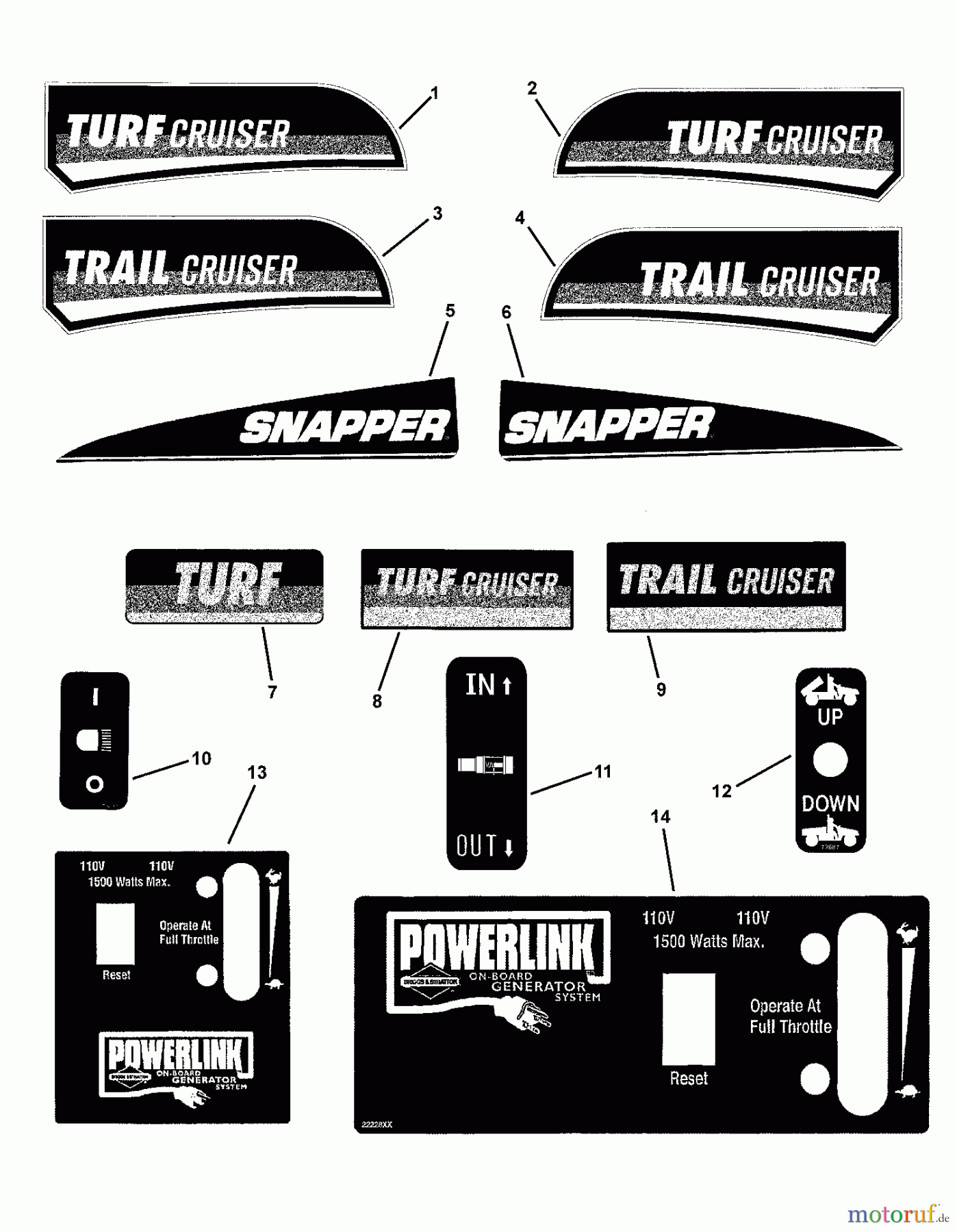 Snapper Utility Vehicles UVGT1621BV (7085903) - Snapper Trail Cruiser Utility Vehicle, 16 HP, Series 1 DECAL GROUP (Snapper)