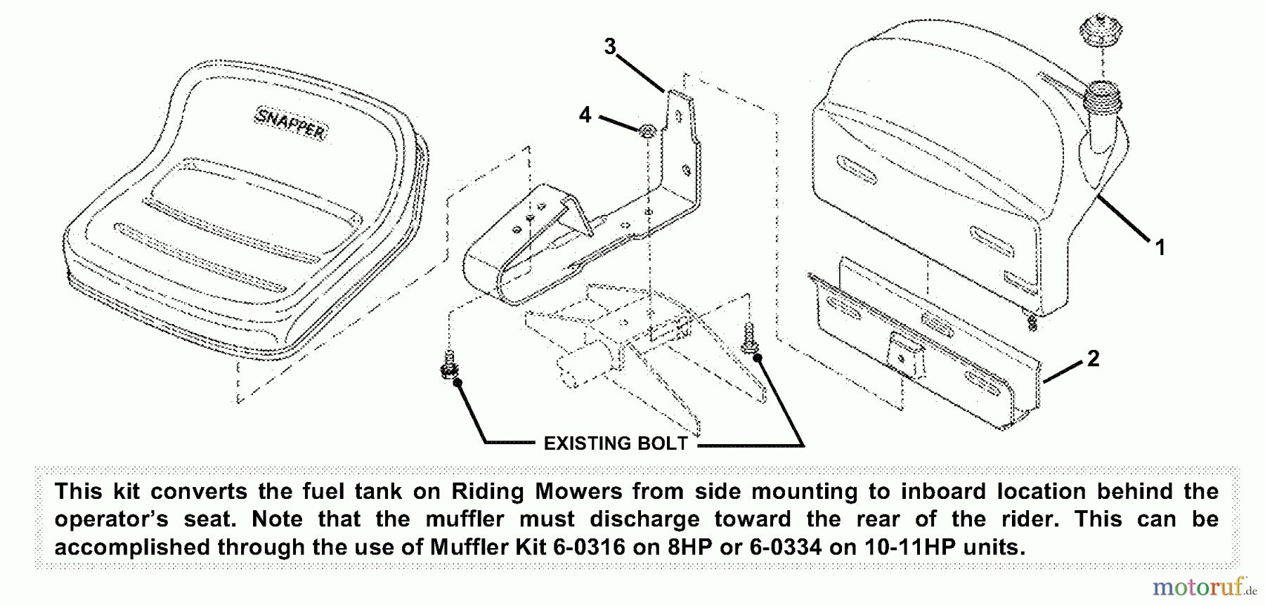 Snapper Zubehör 7060341 - Snapper Inboard Gas Tank Kit Inboard Gas Tank Kit