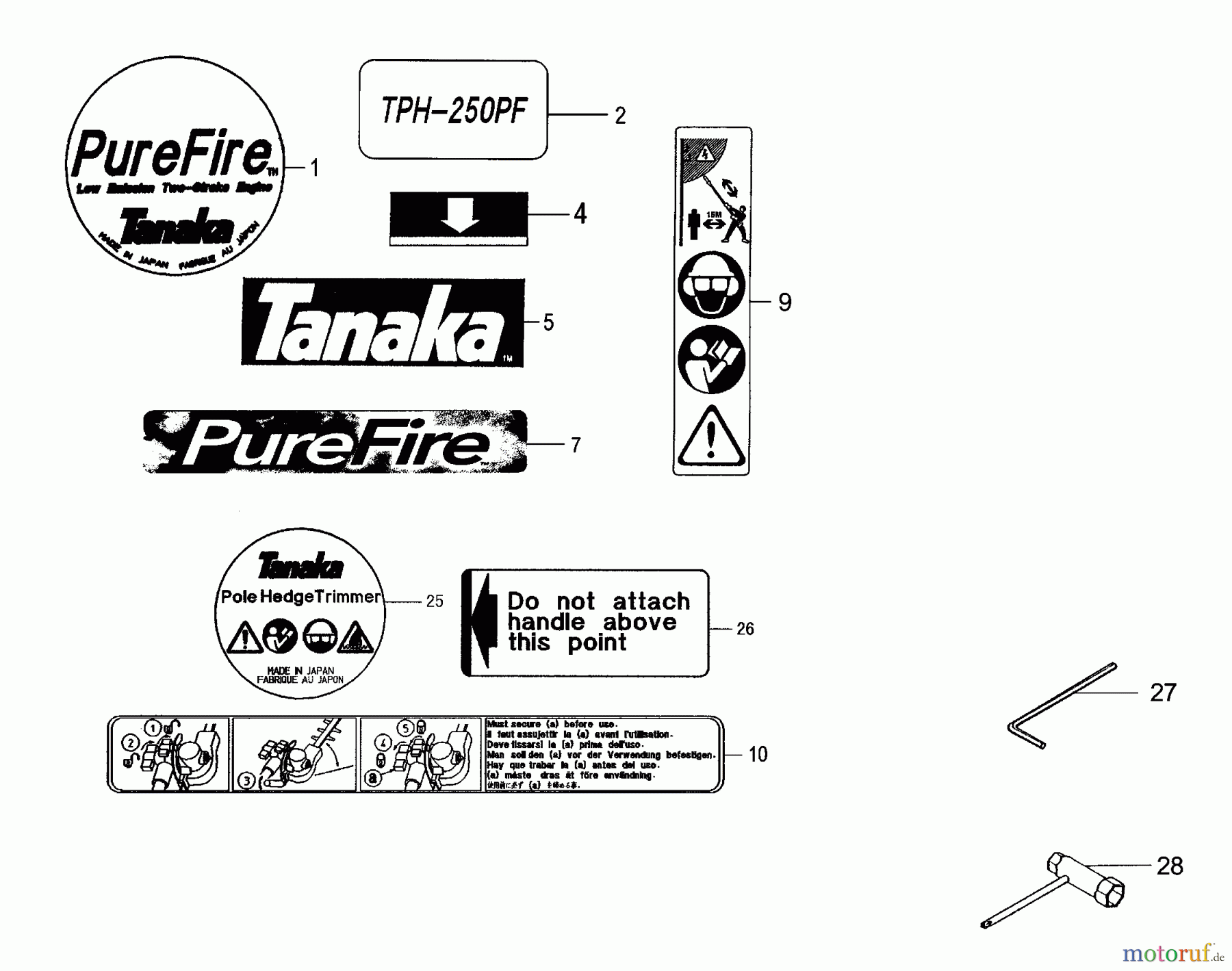 Tanaka Heckenscheeren TPH-250PF - Tanaka Articulating Pole Hedge Trimmer Decals & Tools