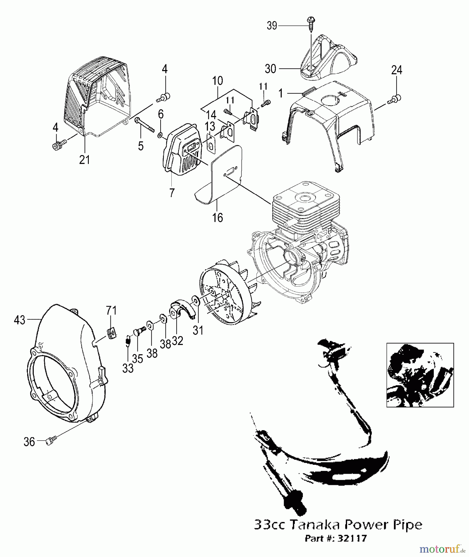 Tanaka Sonstiges PB-SE833 - Tanaka Moby 33cc PowerBoard Clutch, Muffler, Engine Cover