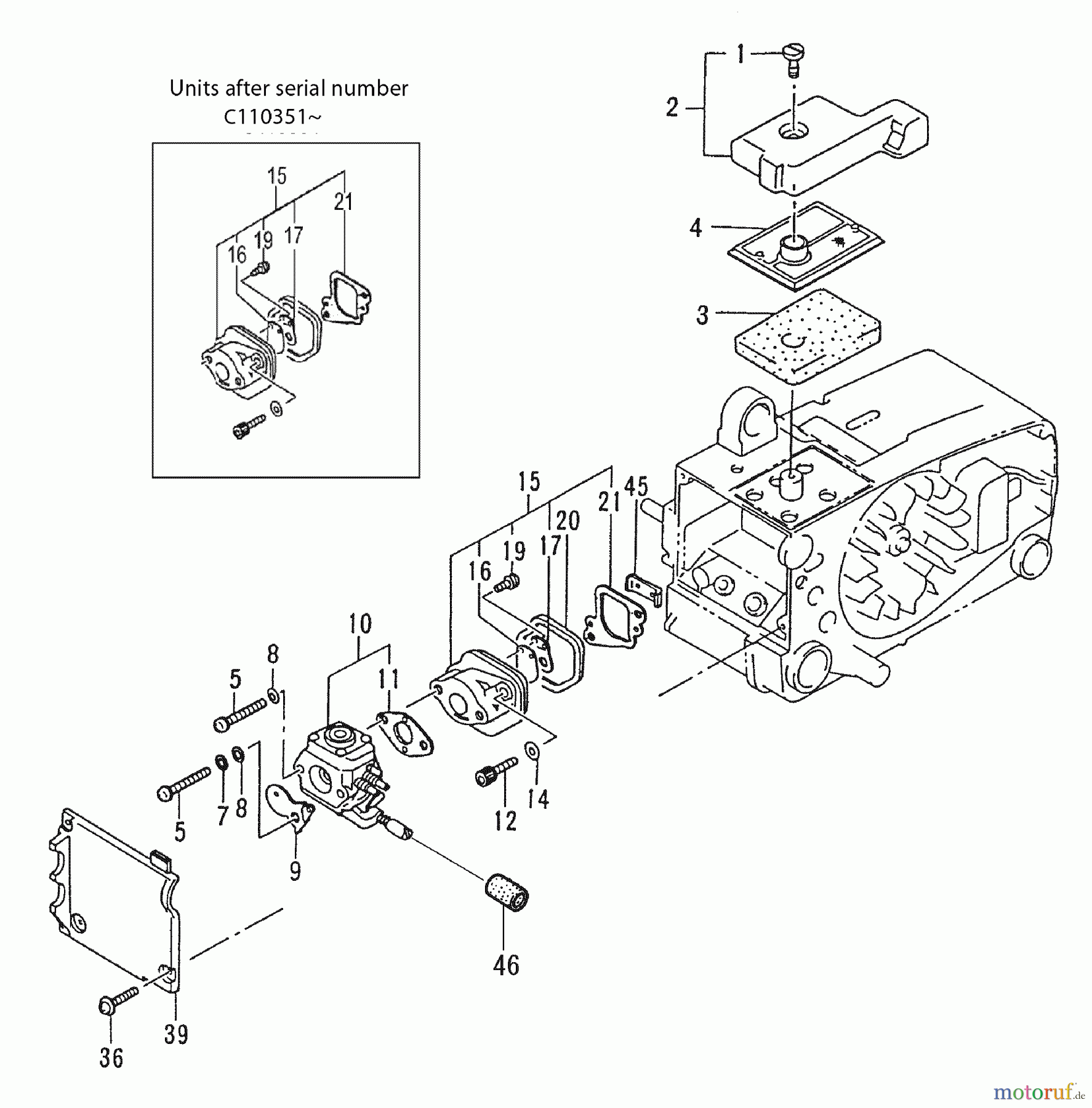 Tanaka Motorsägen ECS-3351 - Tanaka Chainsaw Air Box, Intake, Carburetor