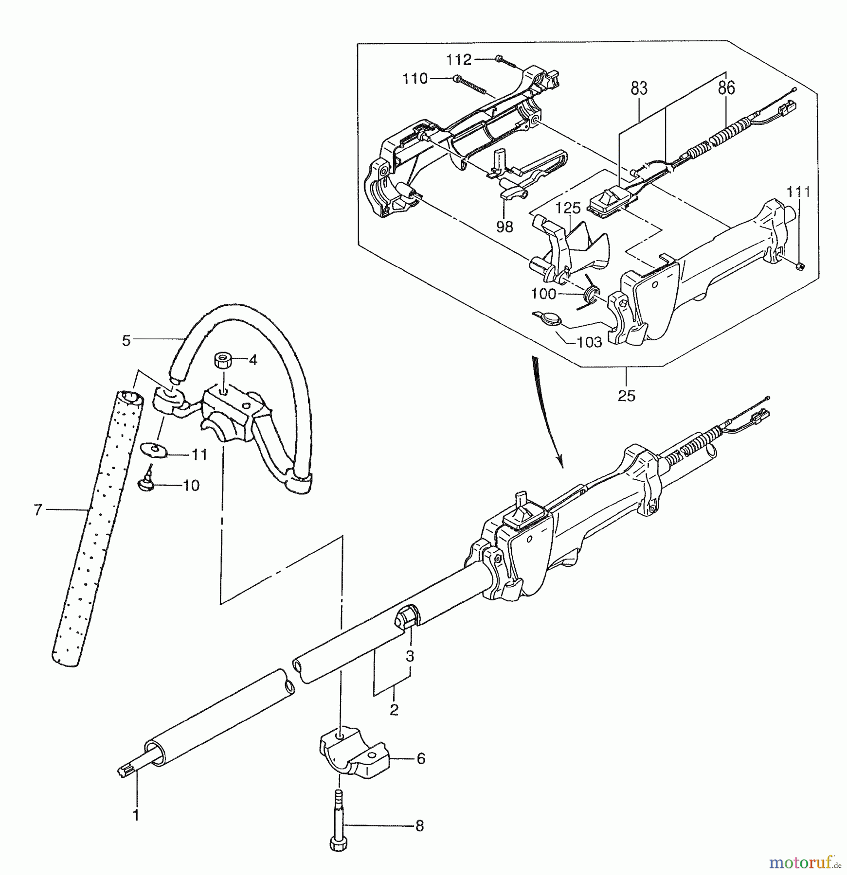  Tanaka Hochentaster TPS-260PF - Tanaka Extended Reach Pole Saw Throttle Lever, Handle, Drive Shaft