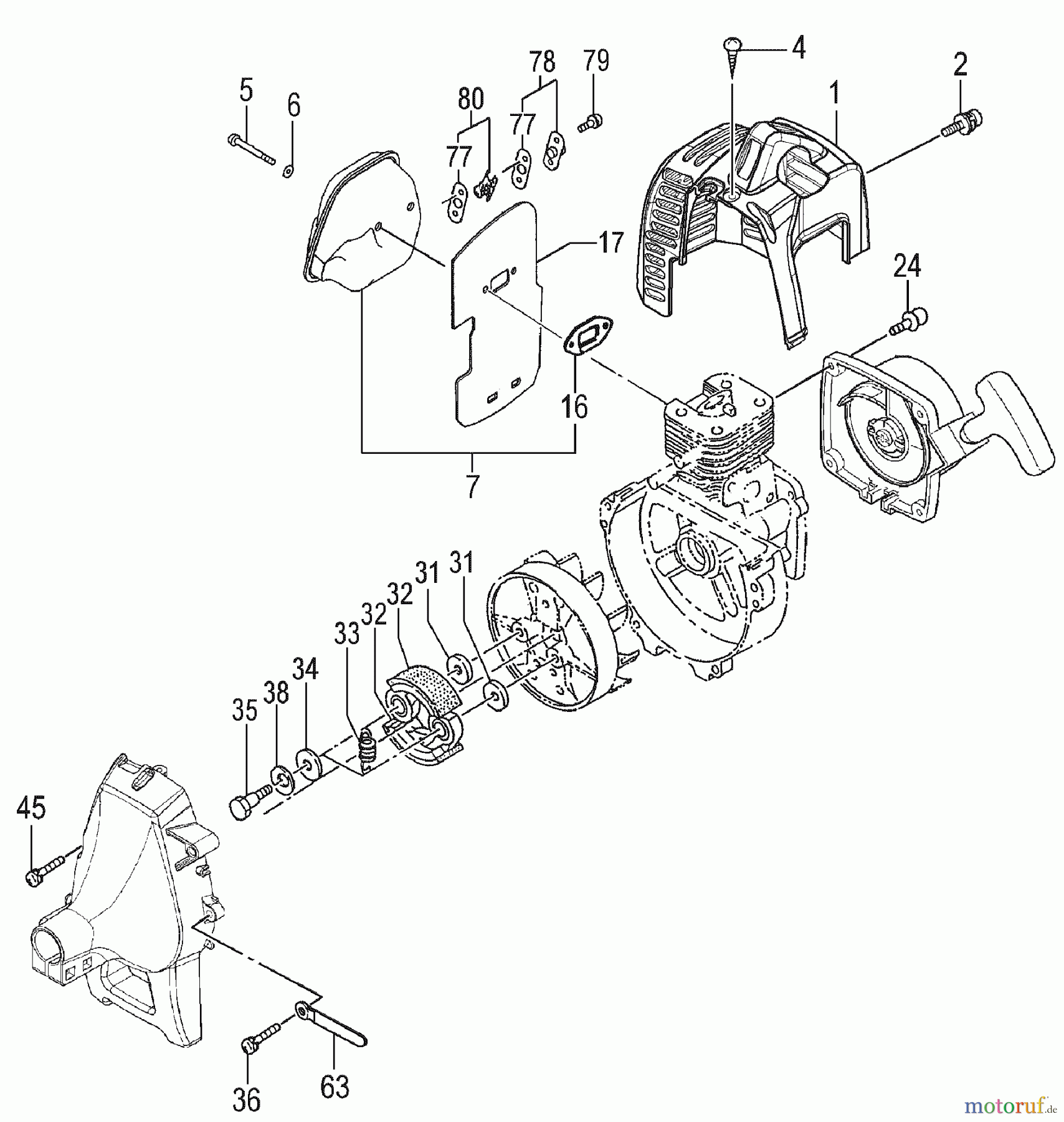 Tanaka Trimmer, Motorsensen TBC-225 - Tanaka Grass Trimmer Muffler, Clutch & Cover