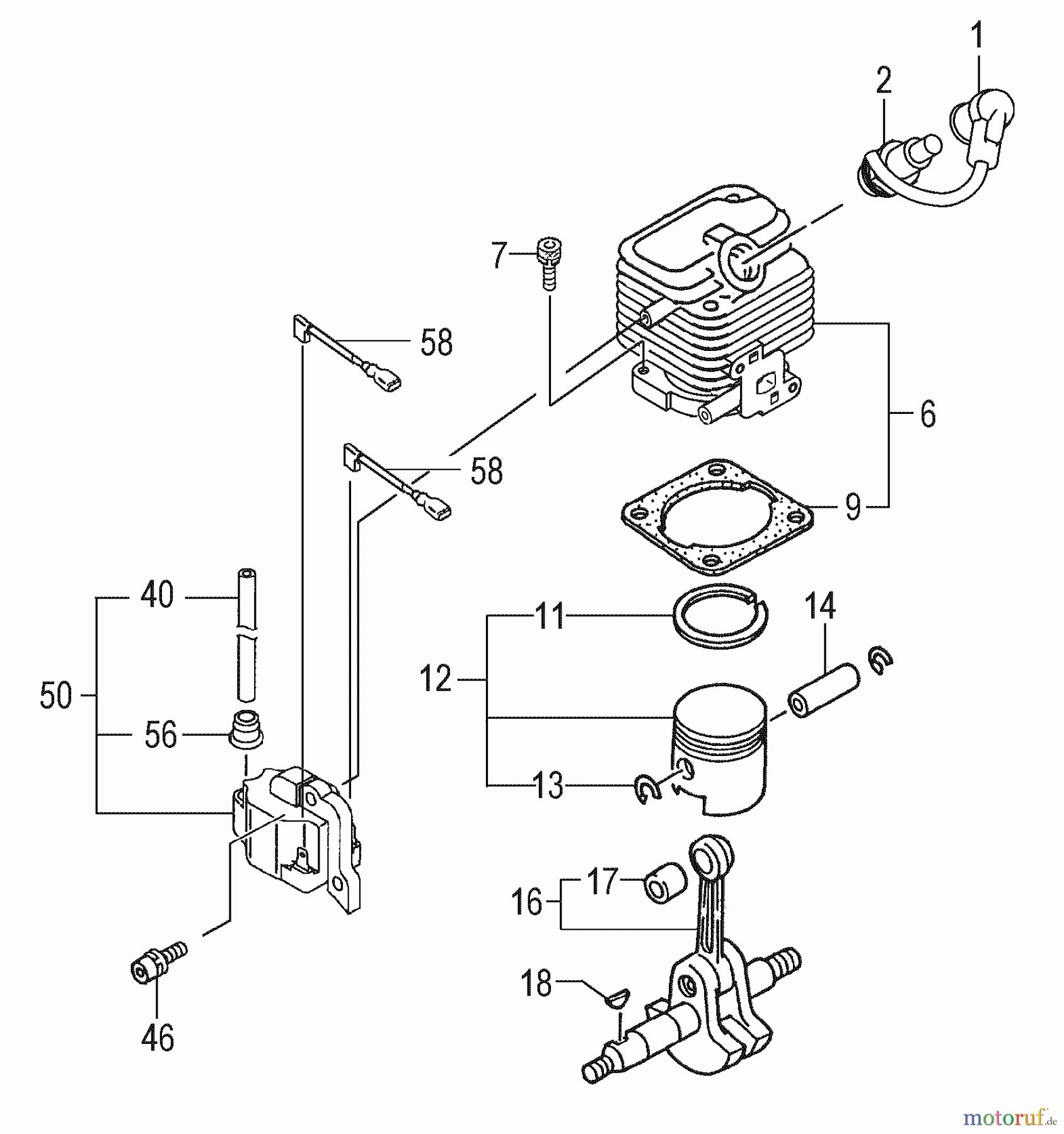 Tanaka Trimmer, Motorsensen TBC-225CS - Tanaka Grass Trimmer Cylinder, Piston, Crankshaft, Ignition